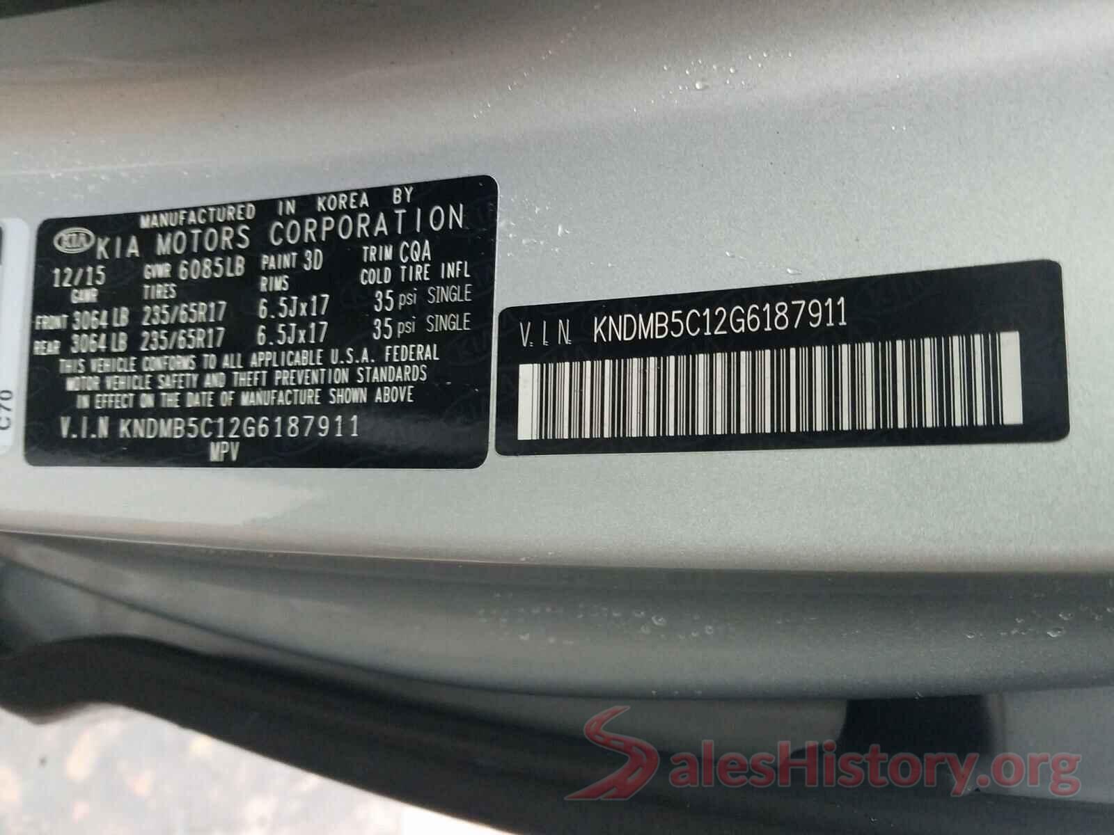 KNDMB5C12G6187911 2016 KIA SEDONA