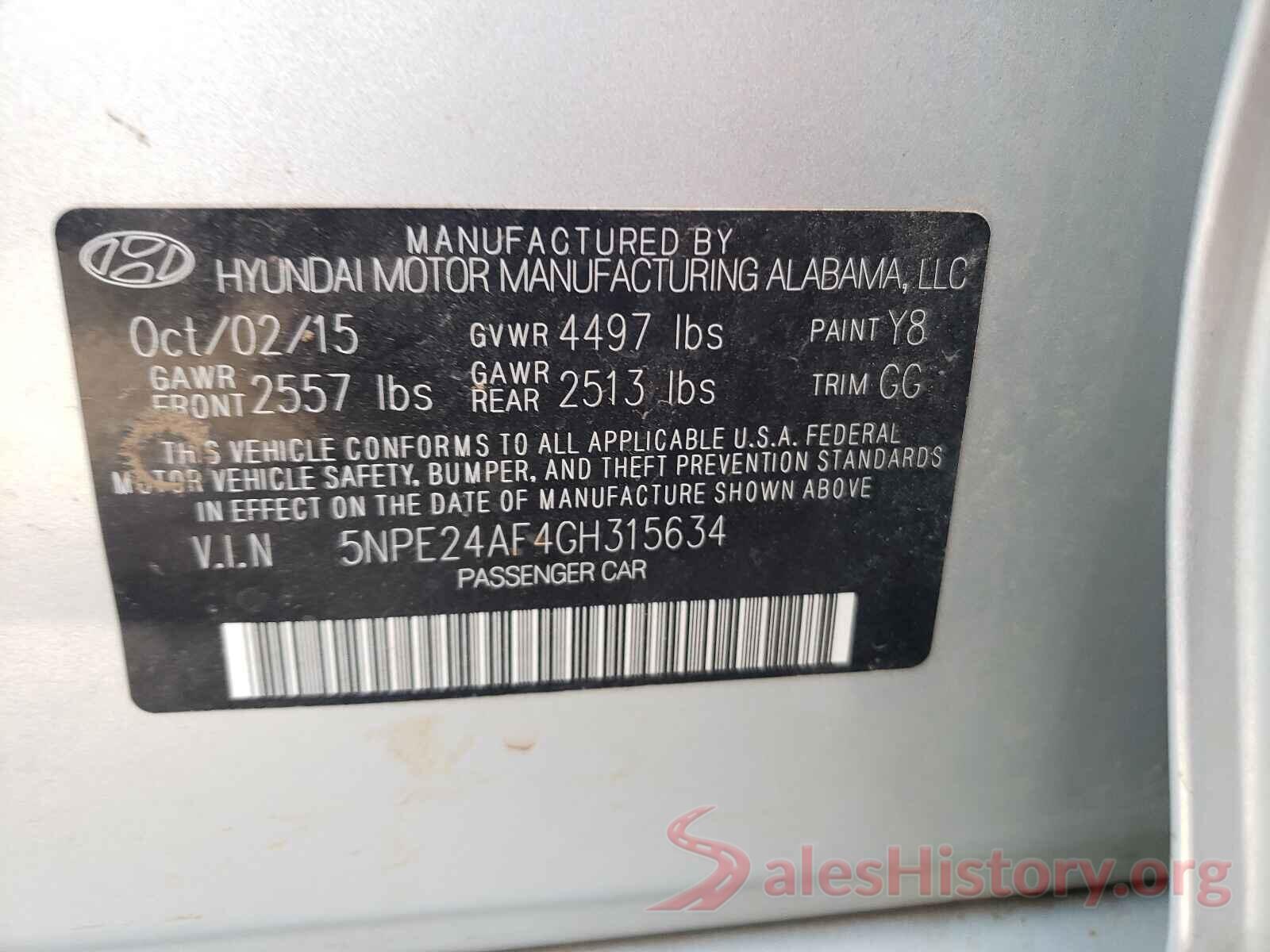 5NPE24AF4GH315634 2016 HYUNDAI SONATA