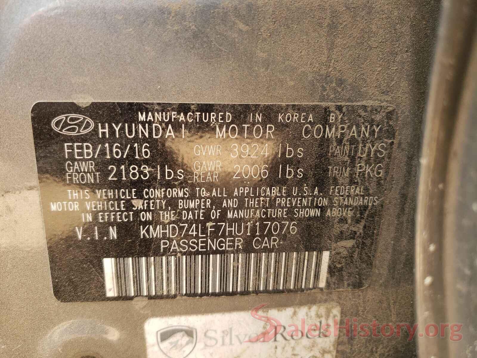 KMHD74LF7HU117076 2017 HYUNDAI ELANTRA