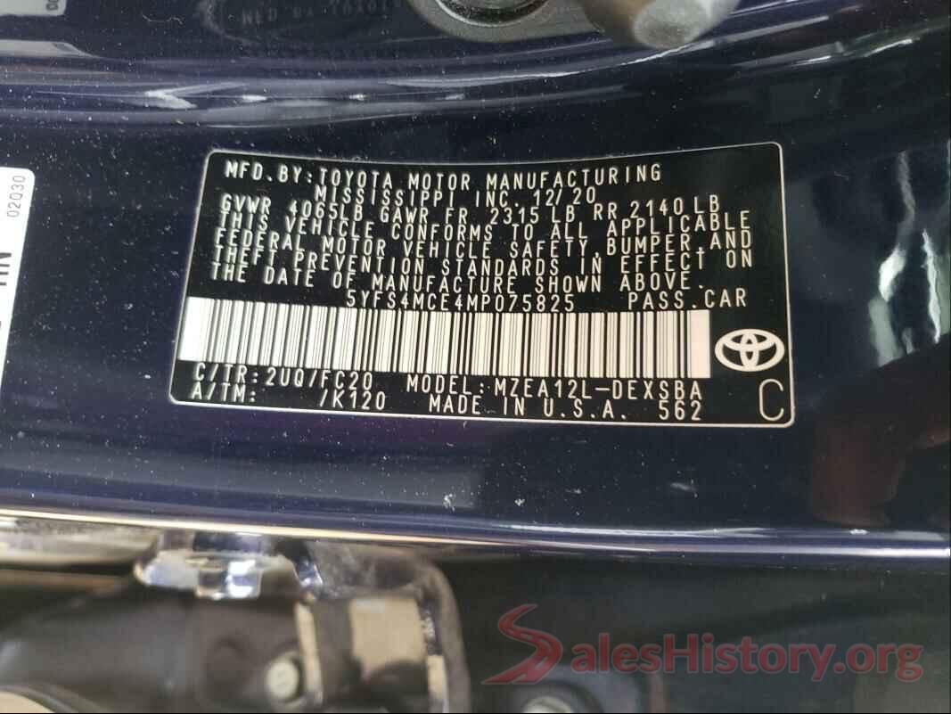 5YFS4MCE4MP075825 2021 TOYOTA COROLLA