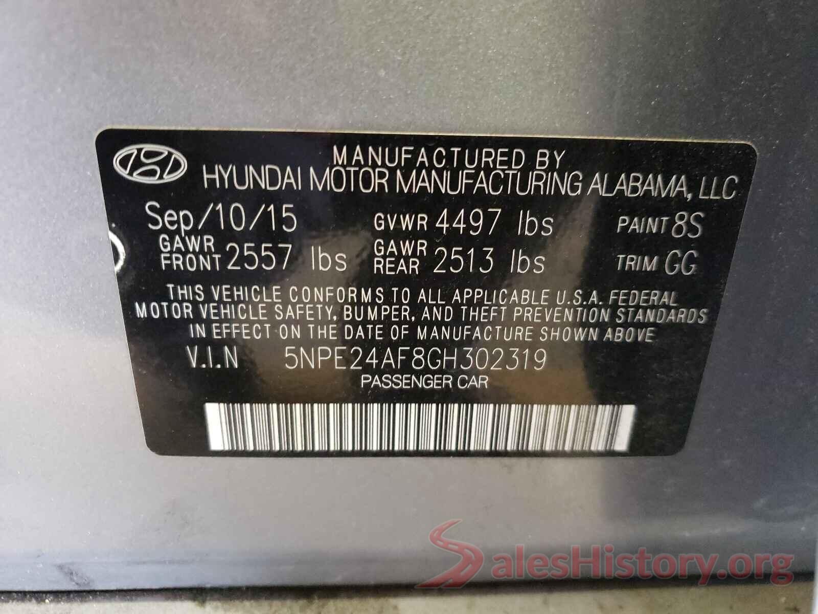 5NPE24AF8GH302319 2016 HYUNDAI SONATA