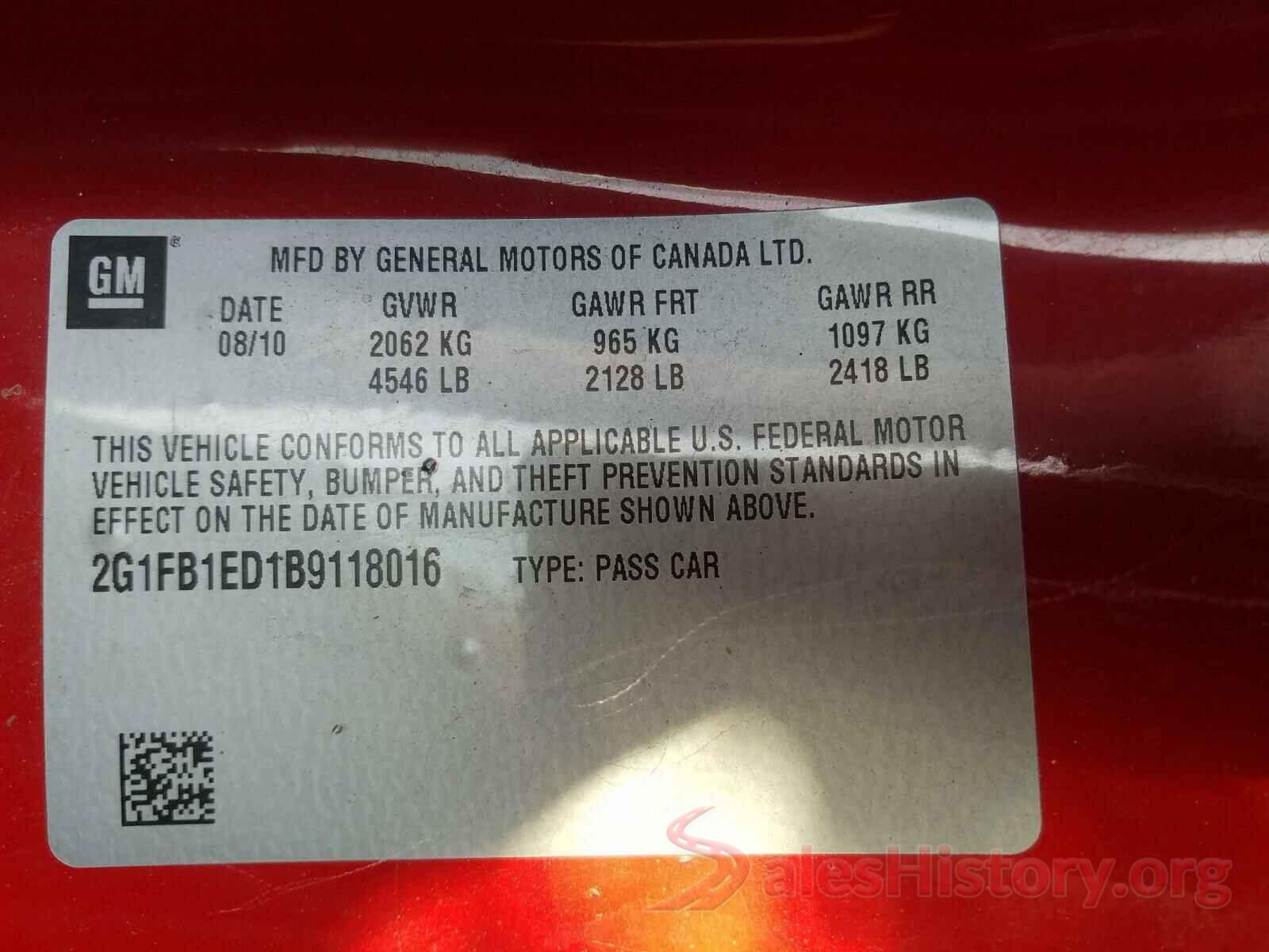 2G1FB1ED1B9118016 2011 CHEVROLET CAMARO