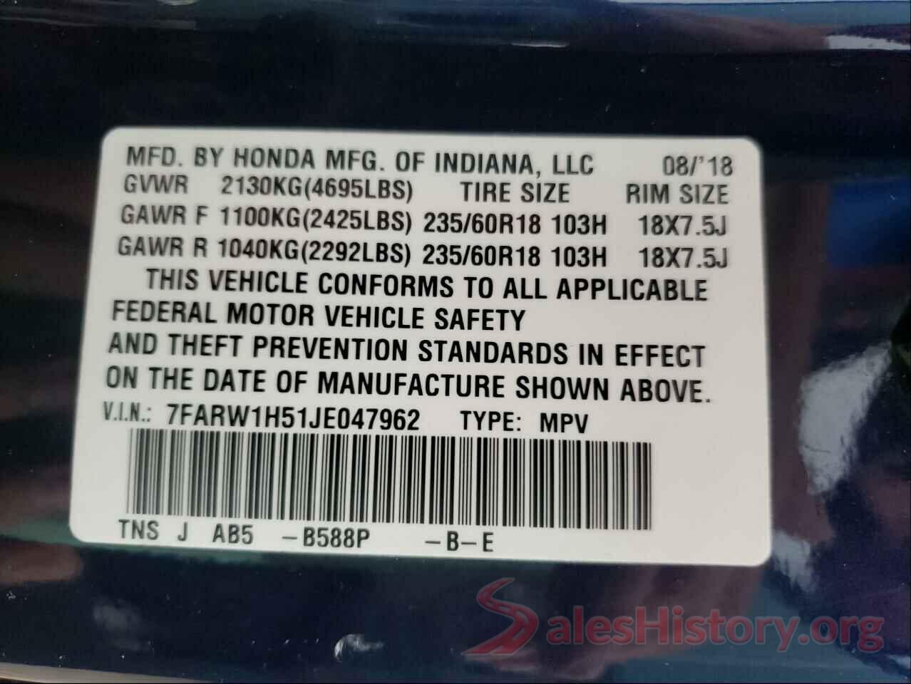 7FARW1H51JE047962 2018 HONDA CRV