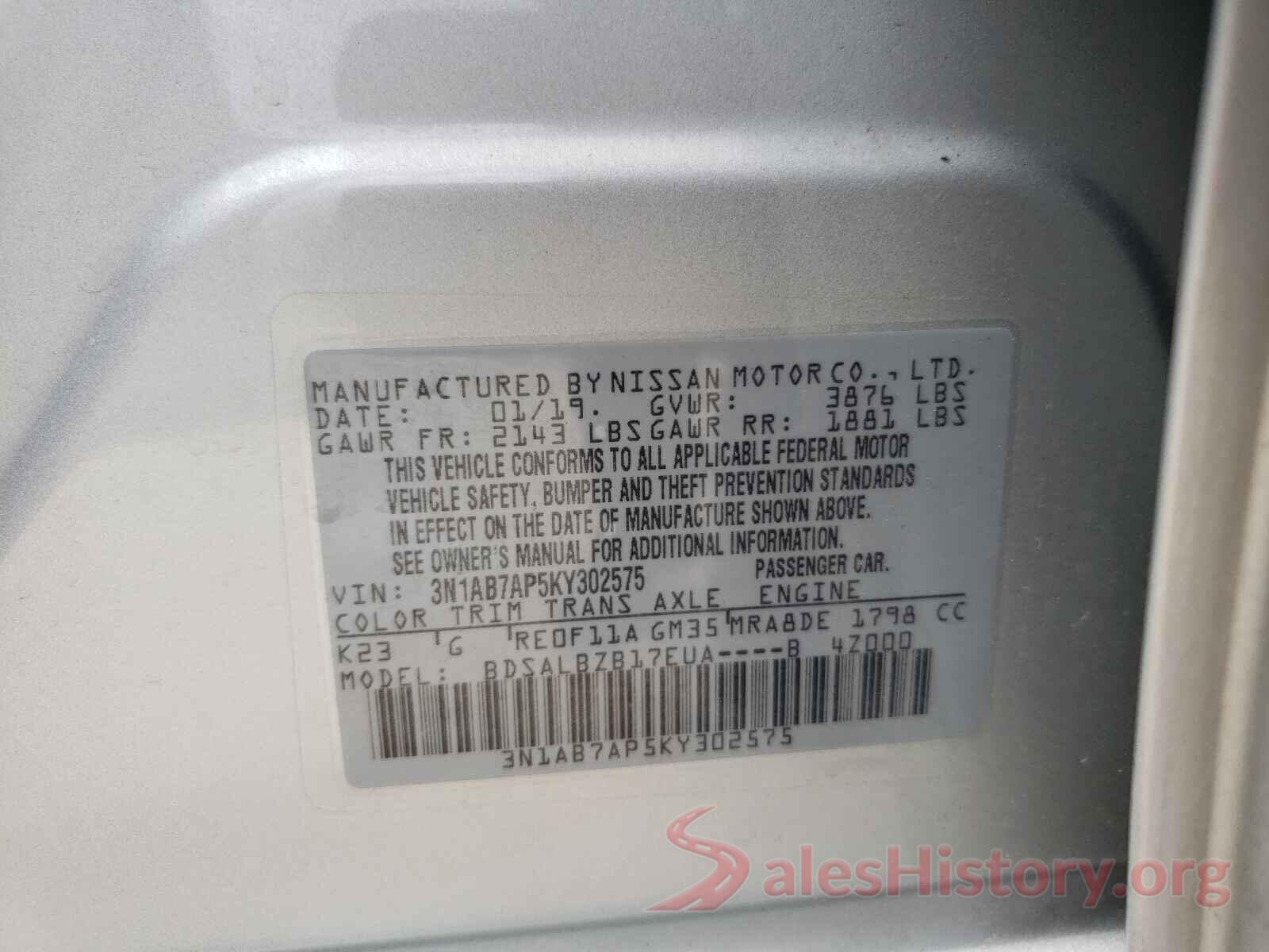 3N1AB7AP5KY302575 2019 NISSAN SENTRA