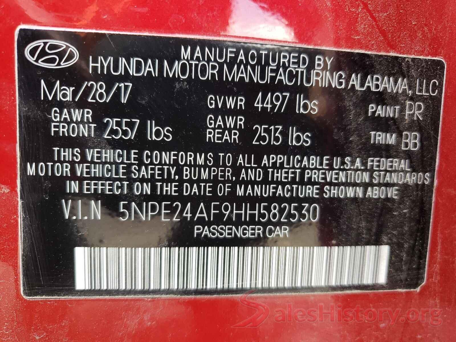 5NPE24AF9HH582530 2017 HYUNDAI SONATA