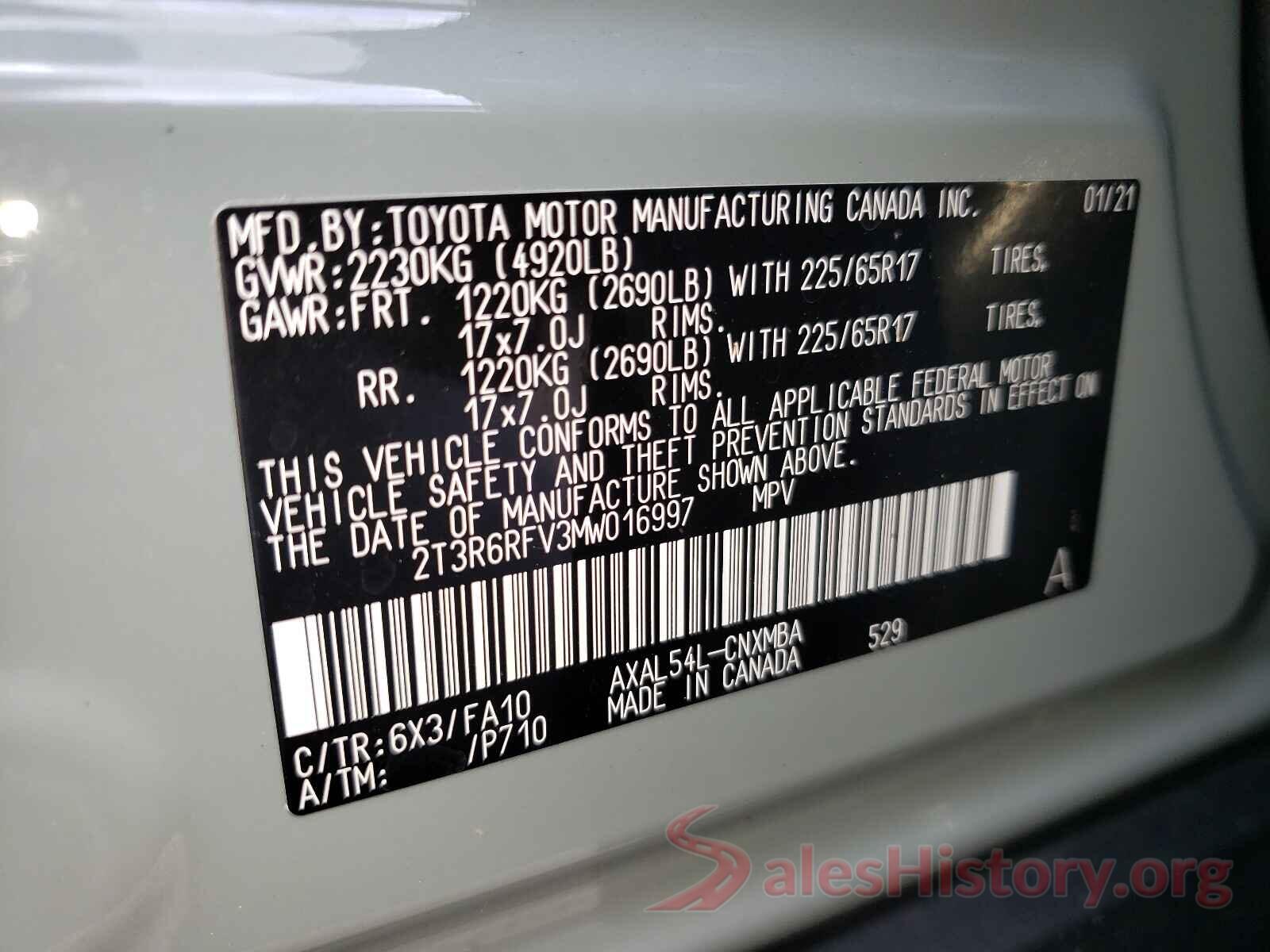 2T3R6RFV3MW016997 2021 TOYOTA RAV4