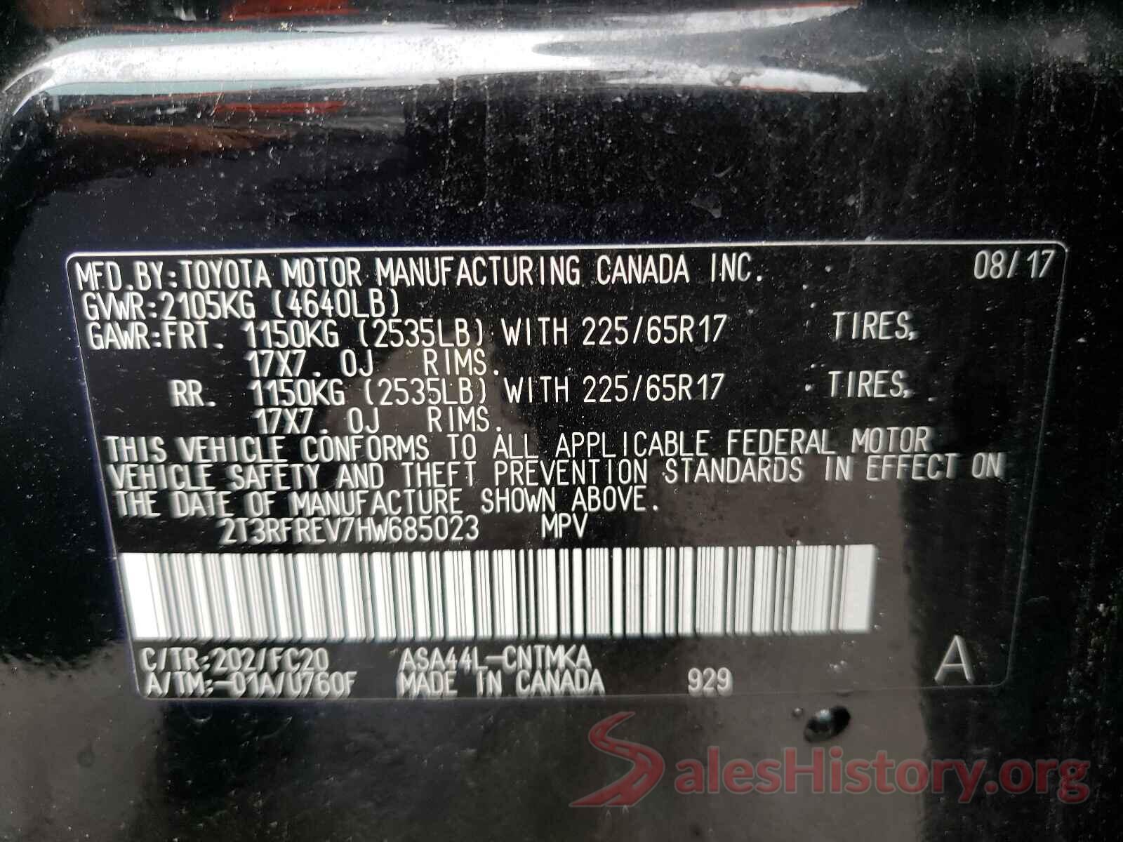 2T3RFREV7HW685023 2017 TOYOTA RAV4