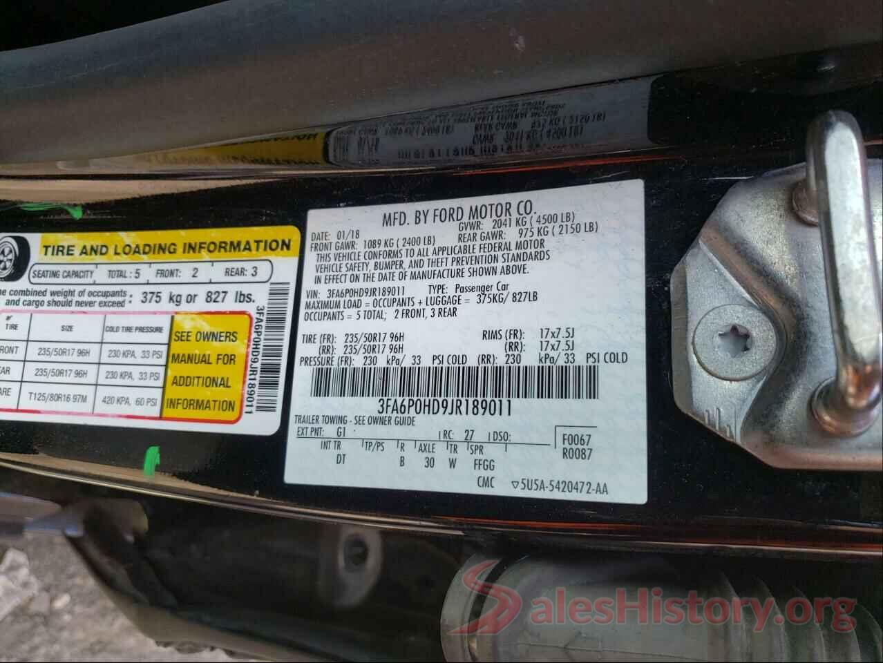 3FA6P0HD9JR189011 2018 FORD FUSION