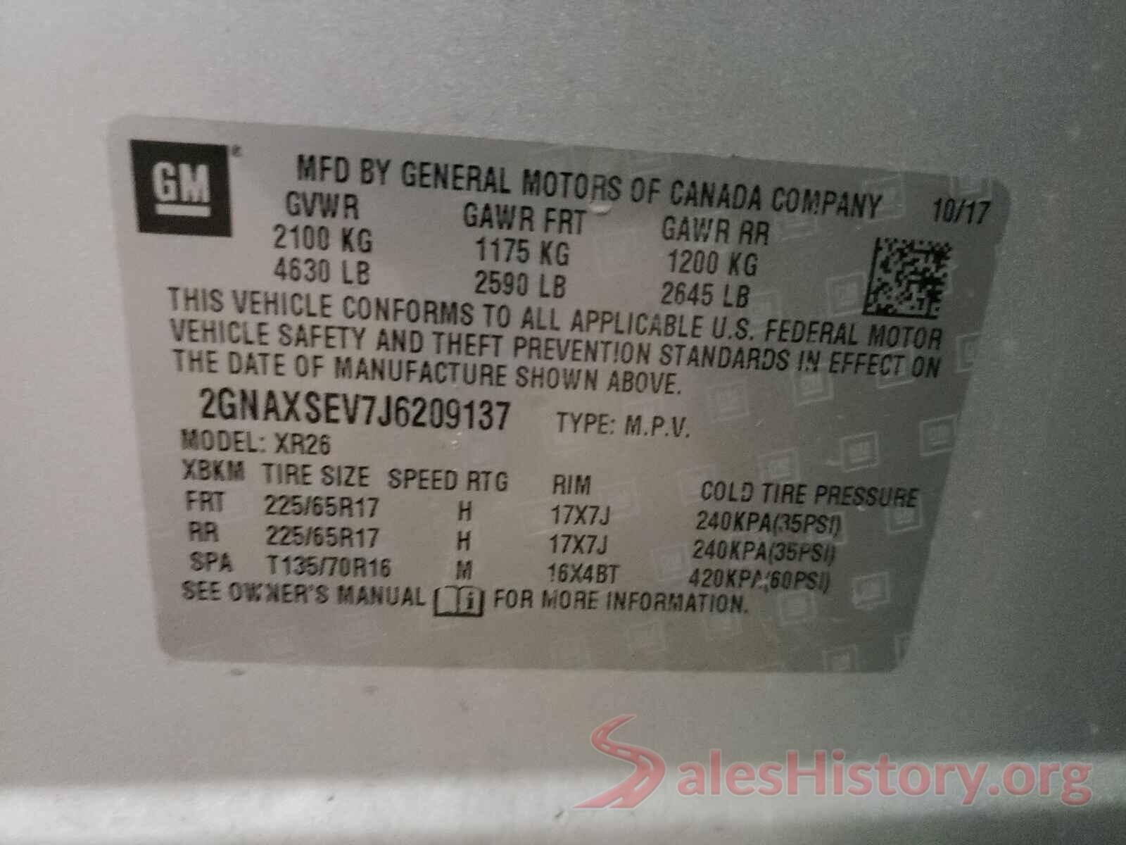 2GNAXSEV7J6209137 2018 CHEVROLET EQUINOX