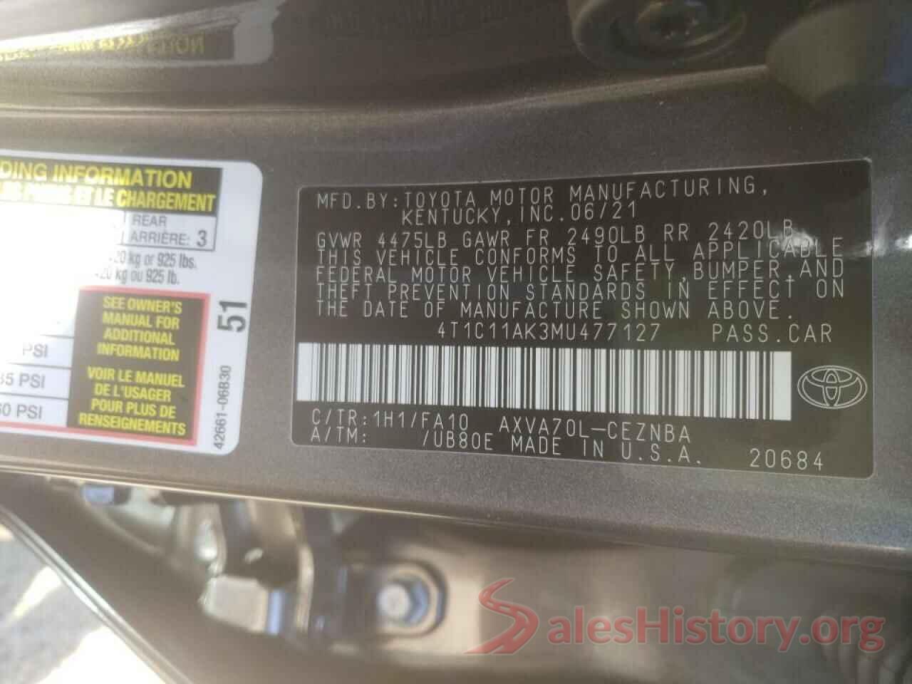 4T1C11AK3MU477127 2021 TOYOTA CAMRY