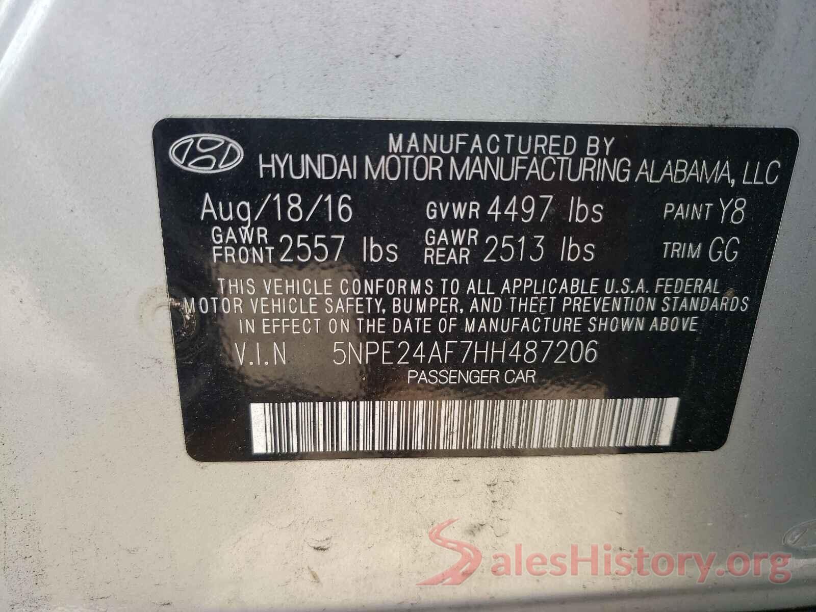 5NPE24AF7HH487206 2017 HYUNDAI SONATA