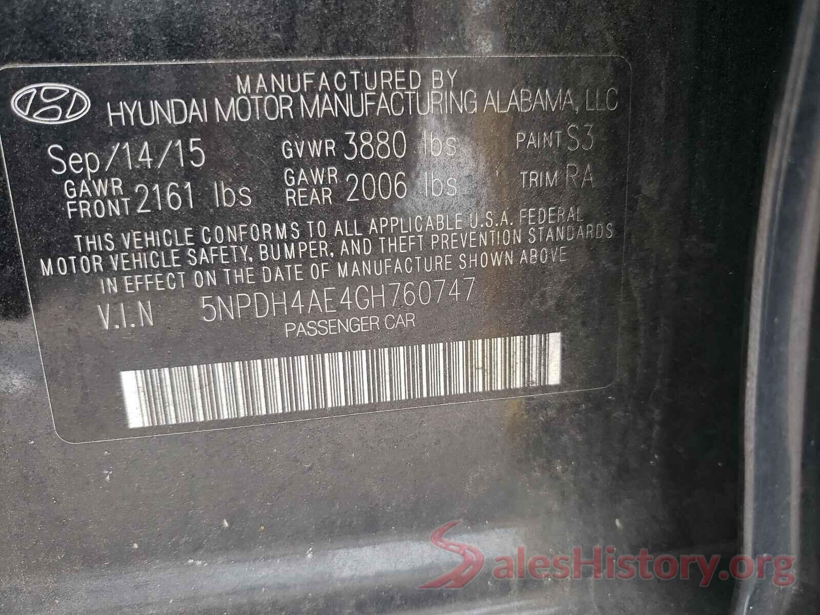 5NPDH4AE4GH760747 2016 HYUNDAI ELANTRA