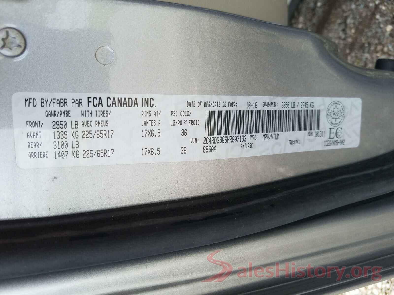 2C4RDGBG6HR607133 2017 DODGE GRAND CARA