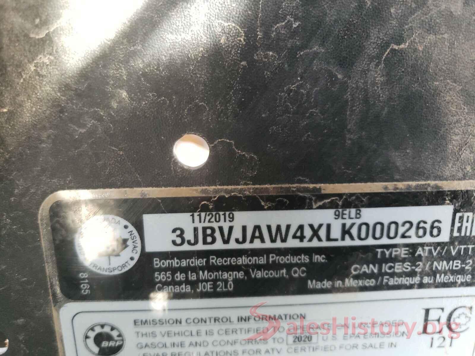 3JBVJAW4XLK000266 2020 CAN-AM SIDEBYSIDE