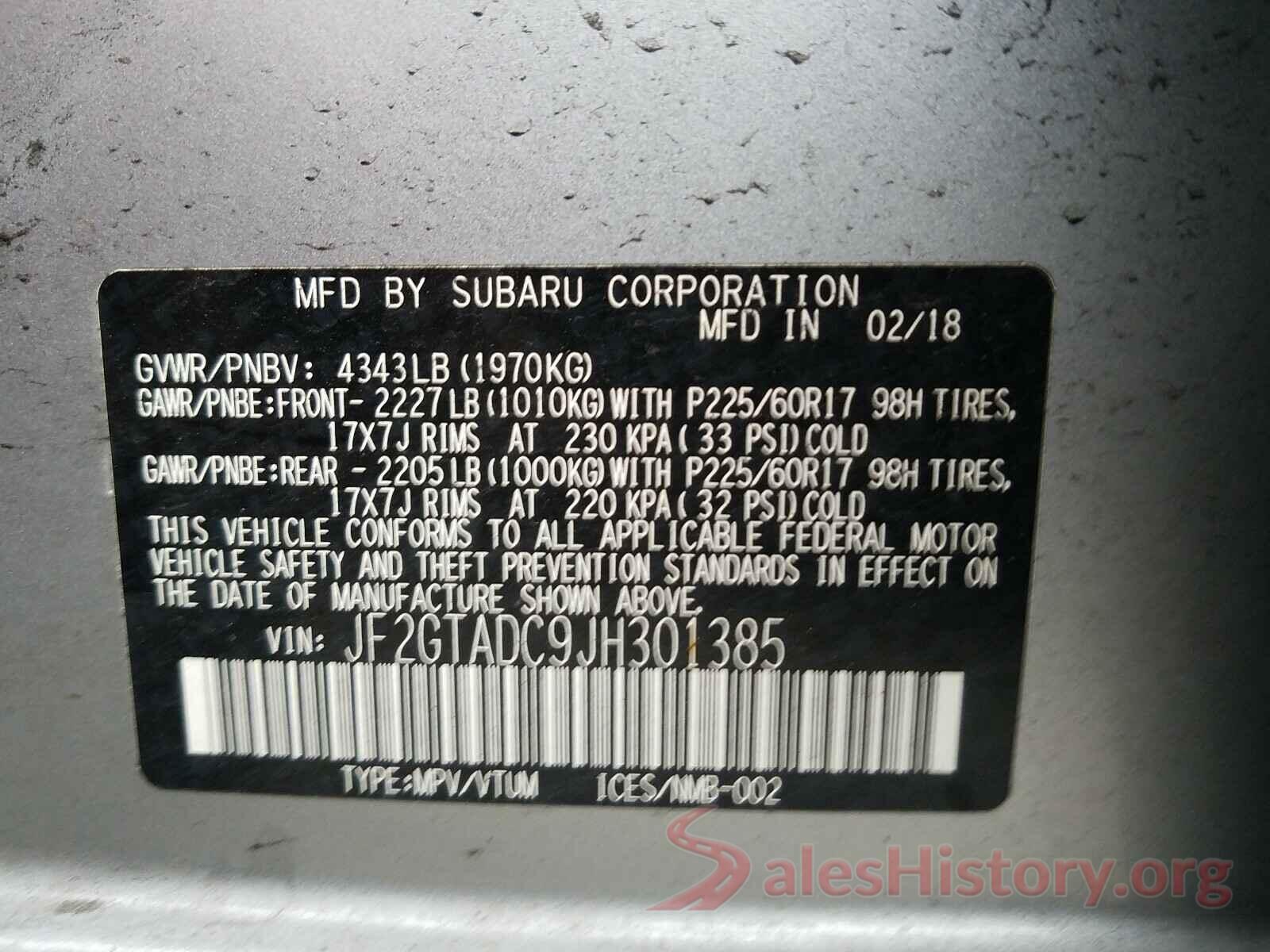 JF2GTADC9JH301385 2018 SUBARU CROSSTREK