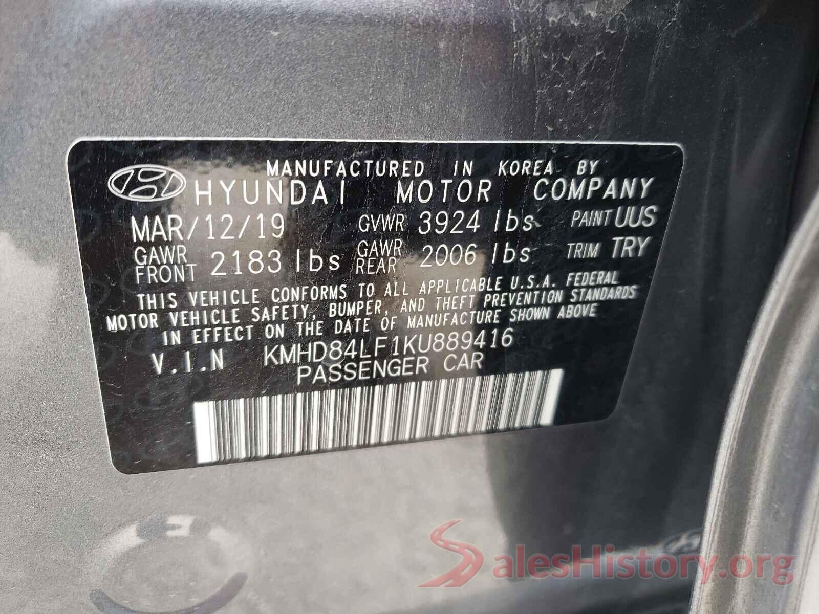 KMHD84LF1KU889416 2019 HYUNDAI ELANTRA