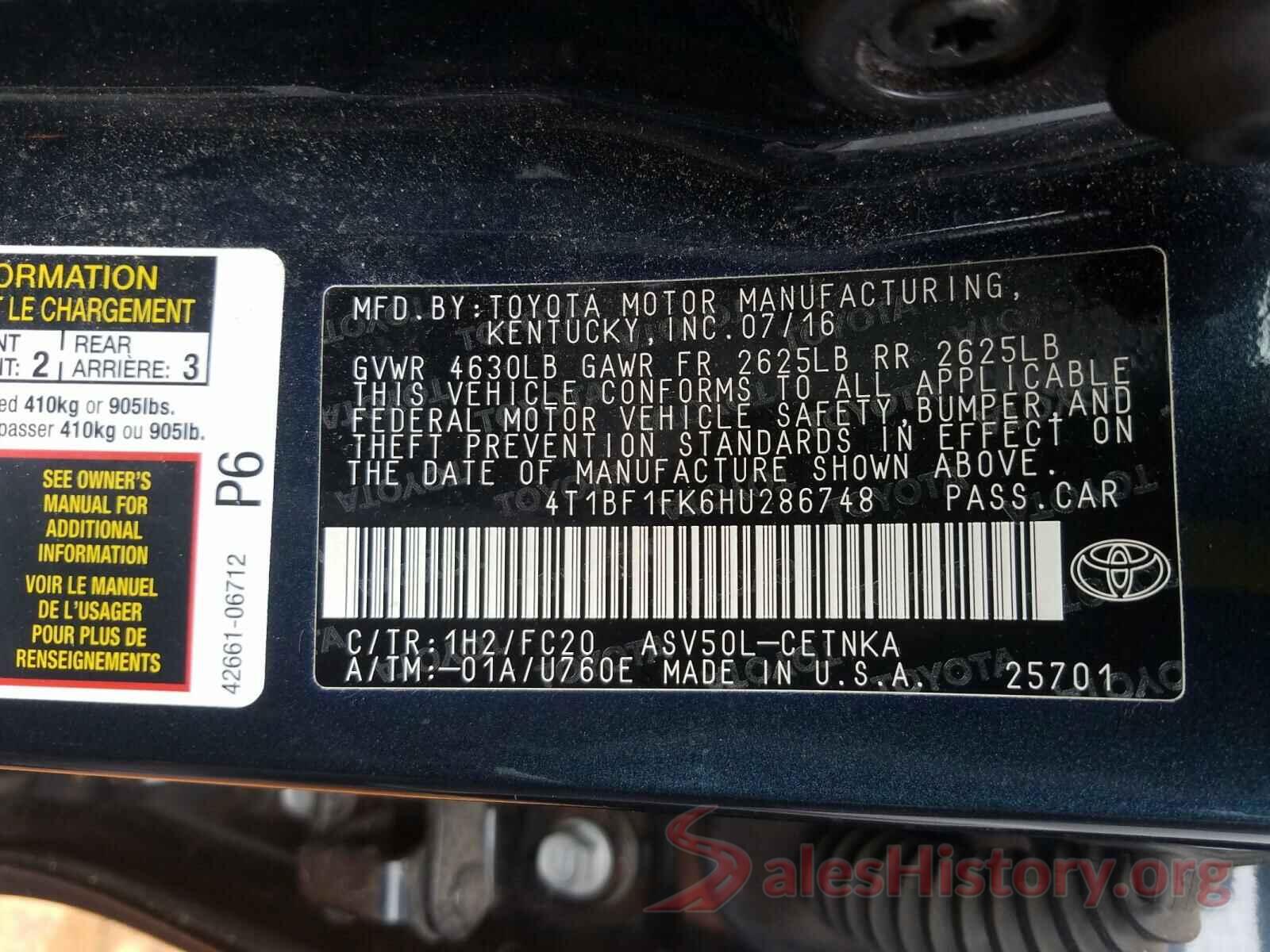 4T1BF1FK6HU286748 2017 TOYOTA CAMRY