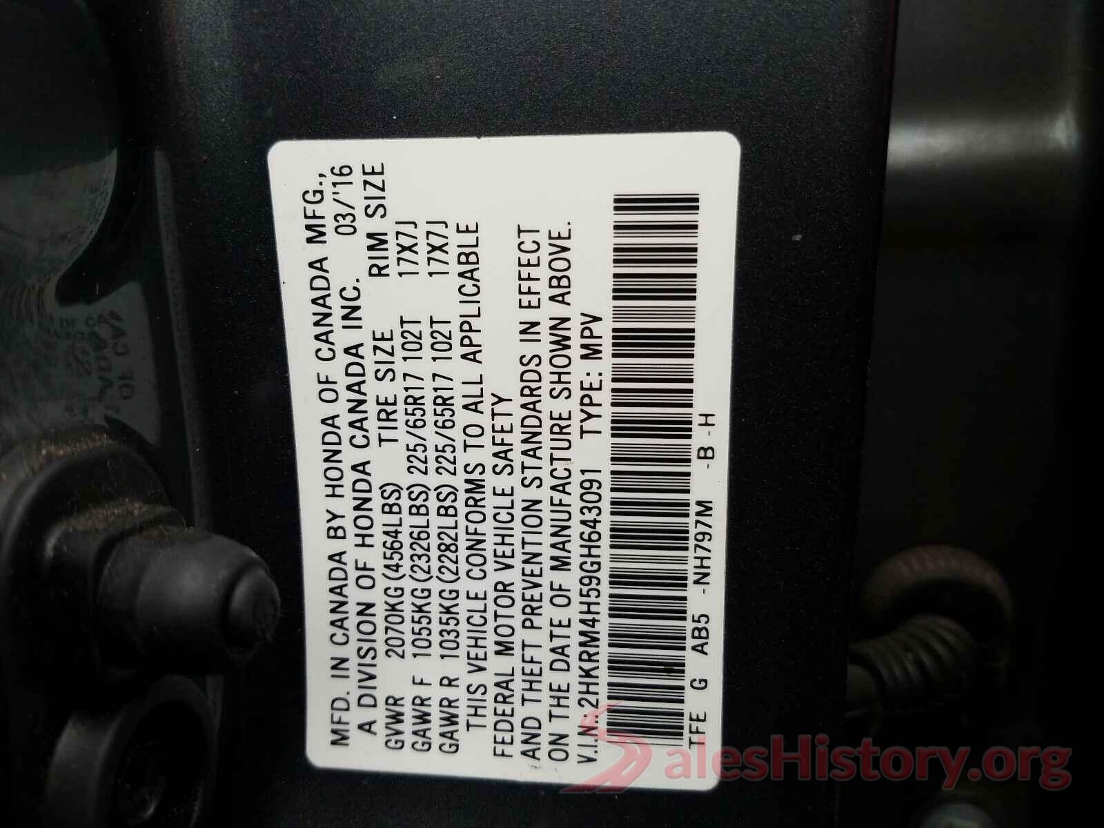 2HKRM4H59GH643091 2016 HONDA CRV