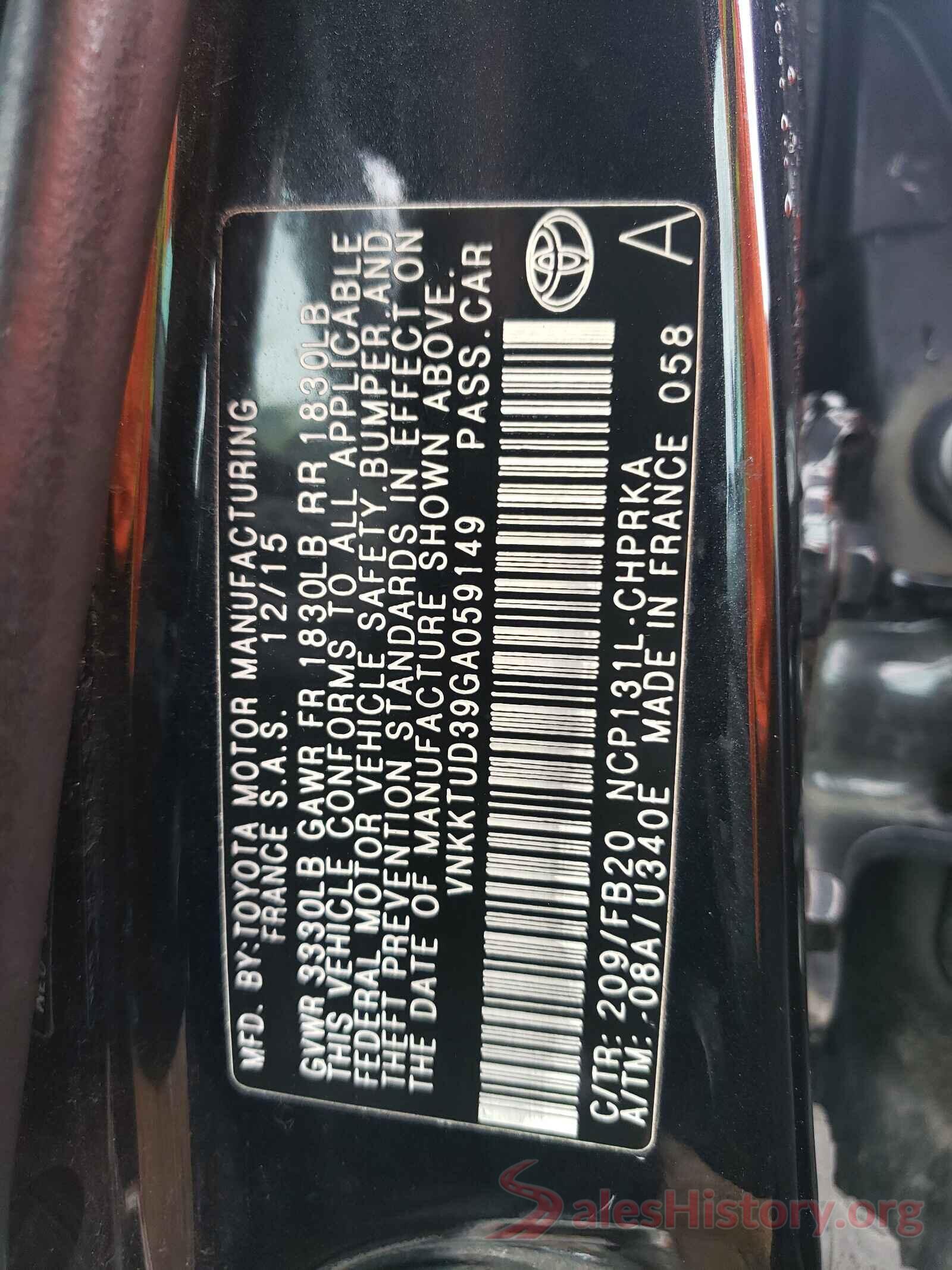 VNKKTUD39GA059149 2016 TOYOTA YARIS