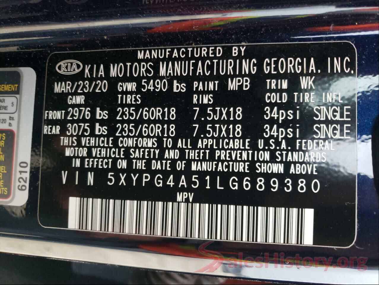 5XYPG4A51LG689380 2020 KIA SORENTO