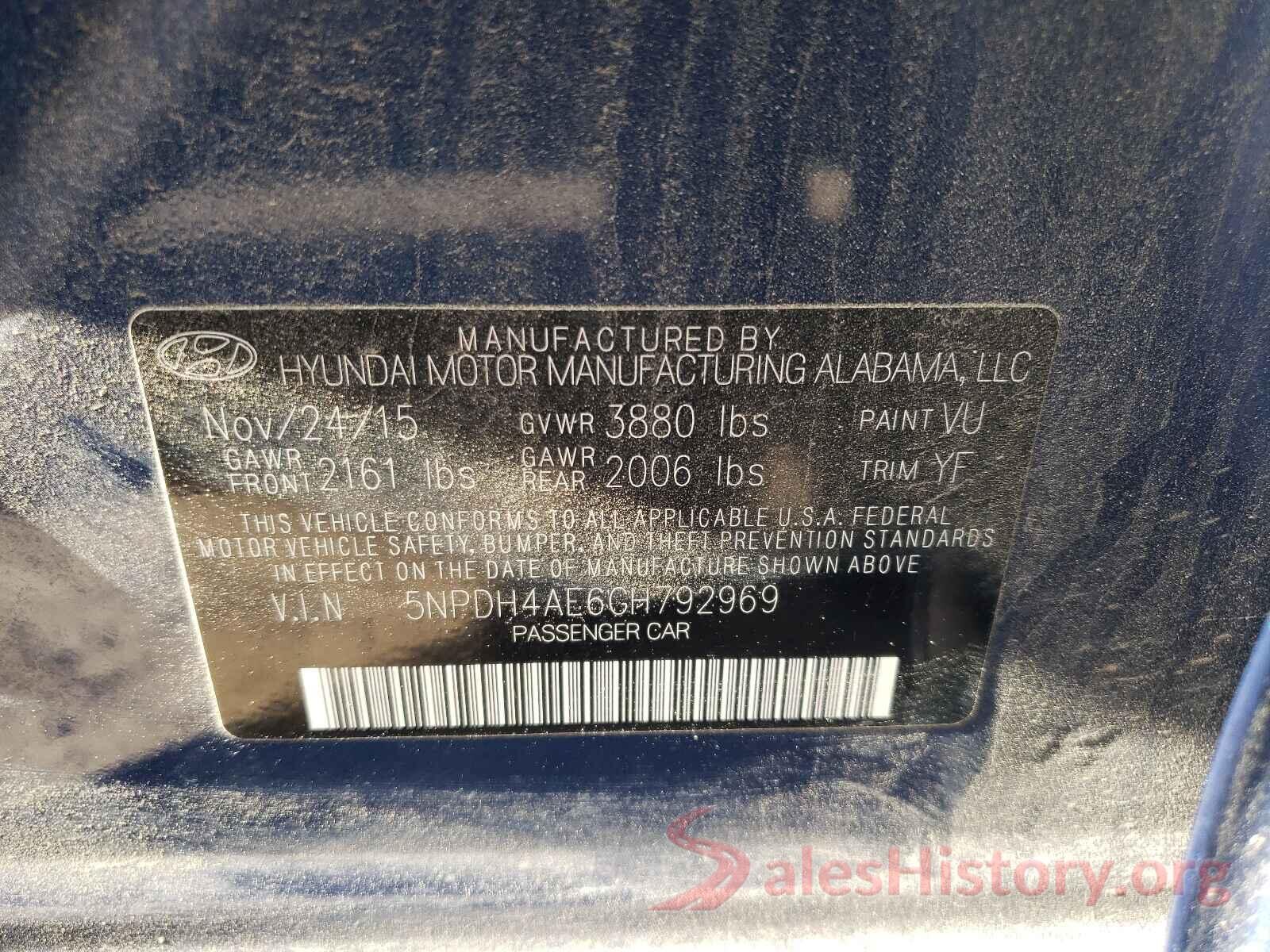 5NPDH4AE6GH792969 2016 HYUNDAI ELANTRA