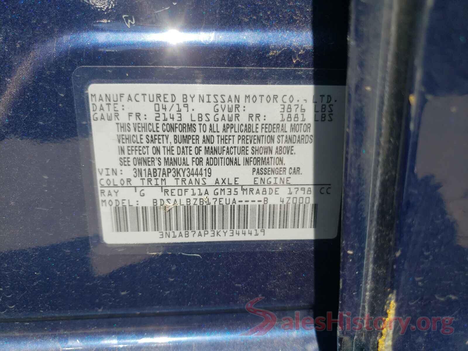 3N1AB7AP3KY344419 2019 NISSAN SENTRA