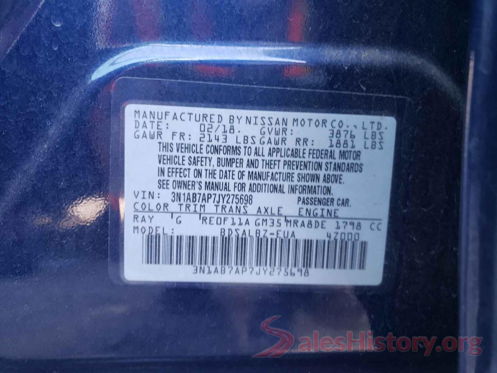 3N1AB7AP7JY275698 2018 NISSAN SENTRA