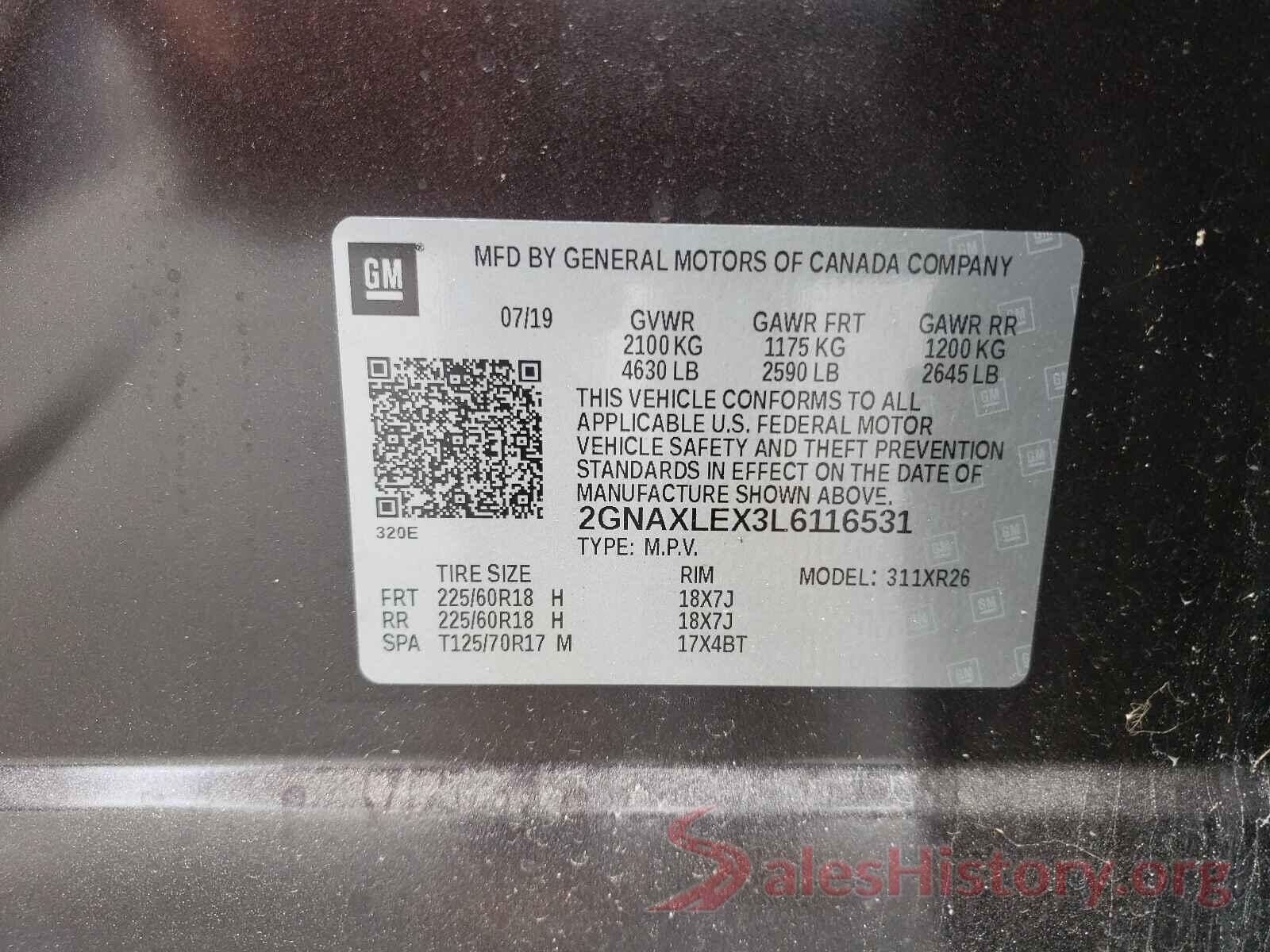 2GNAXLEX3L6116531 2020 CHEVROLET EQUINOX