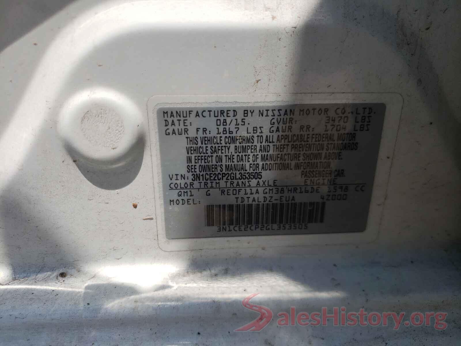 3N1CE2CP2GL353505 2016 NISSAN VERSA