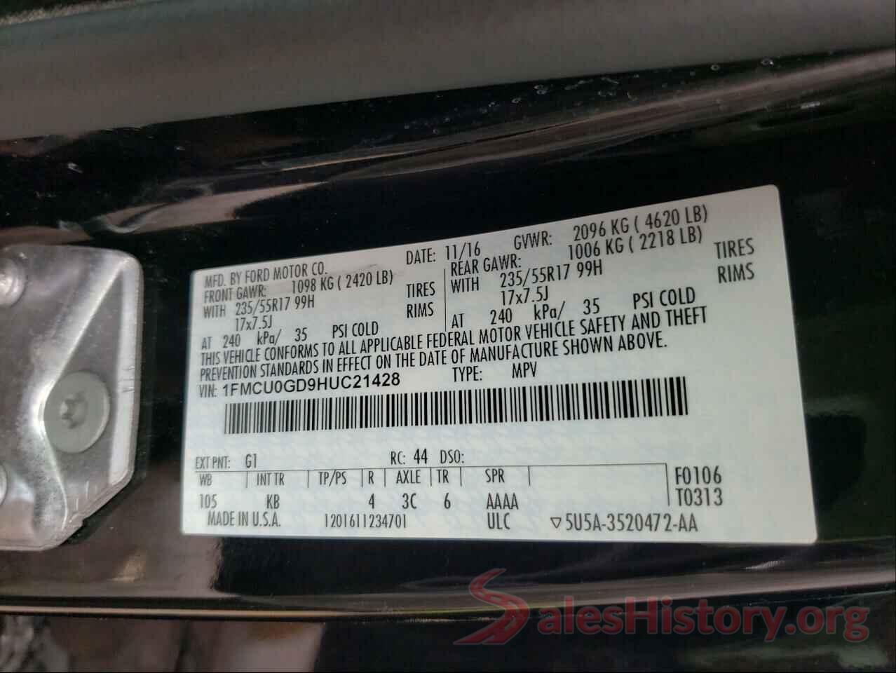 1FMCU0GD9HUC21428 2017 FORD ESCAPE