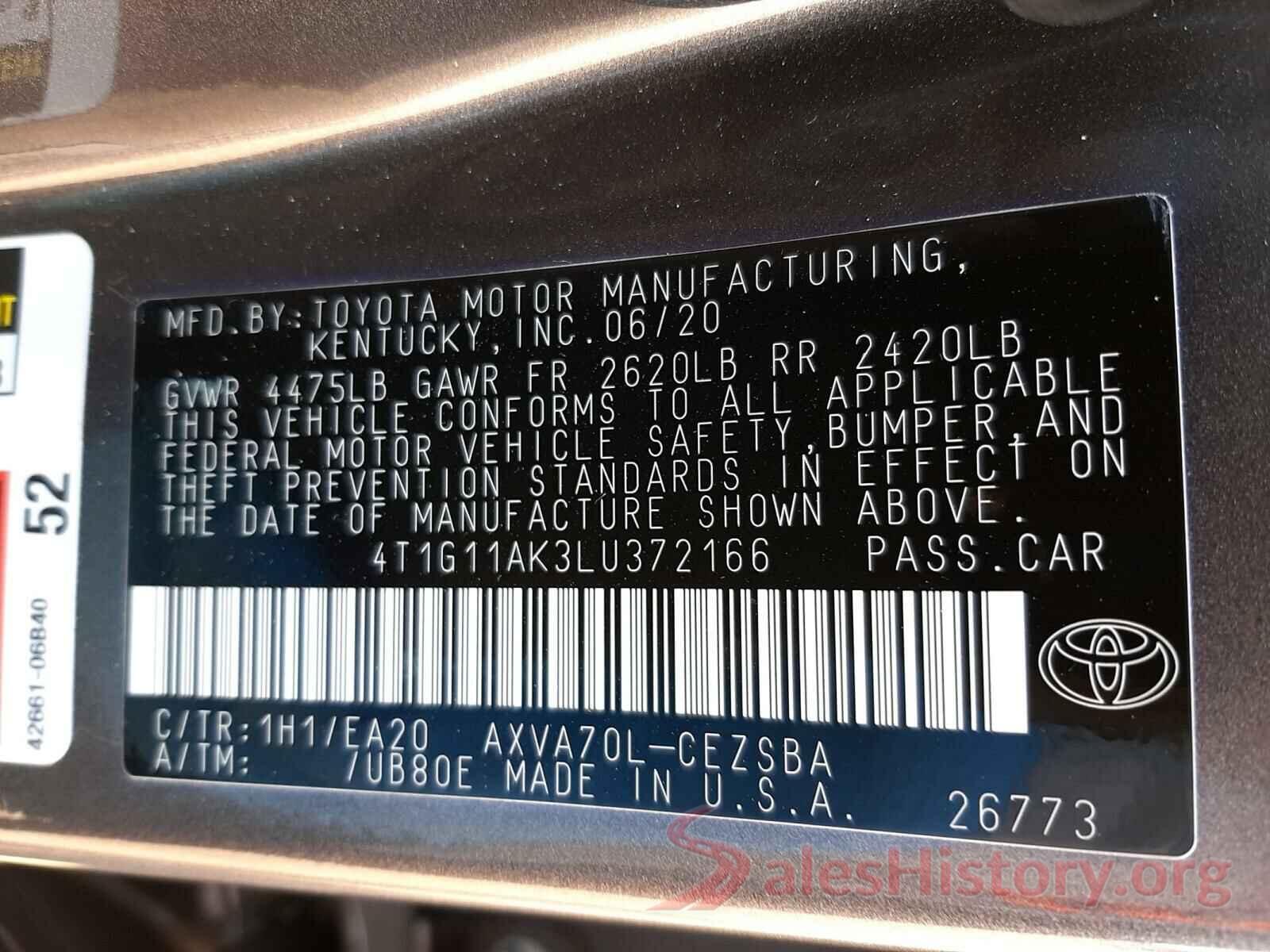 4T1G11AK3LU372166 2020 TOYOTA CAMRY