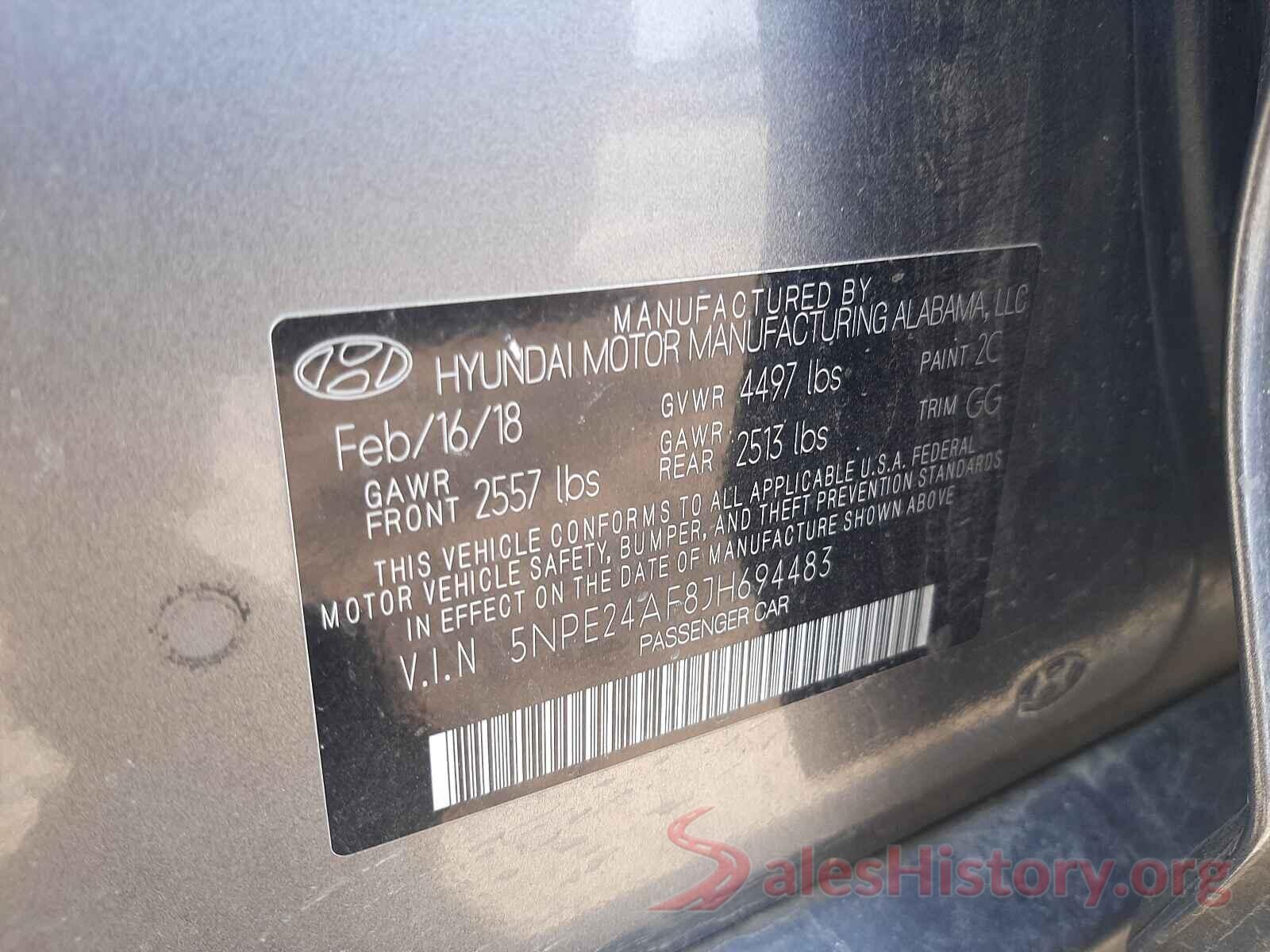 5NPE24AF8JH694483 2018 HYUNDAI SONATA