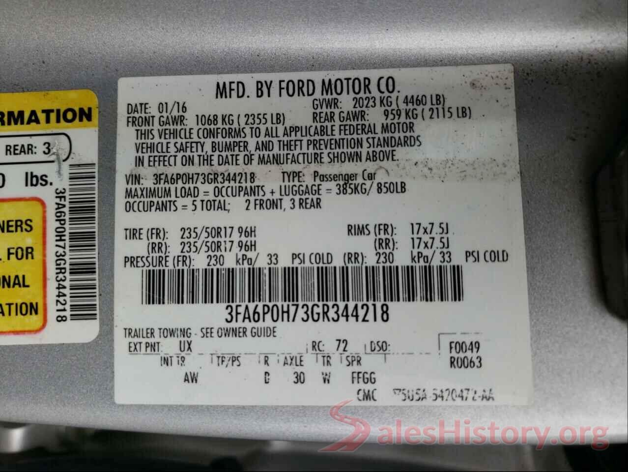 3FA6P0H73GR344218 2016 FORD FUSION