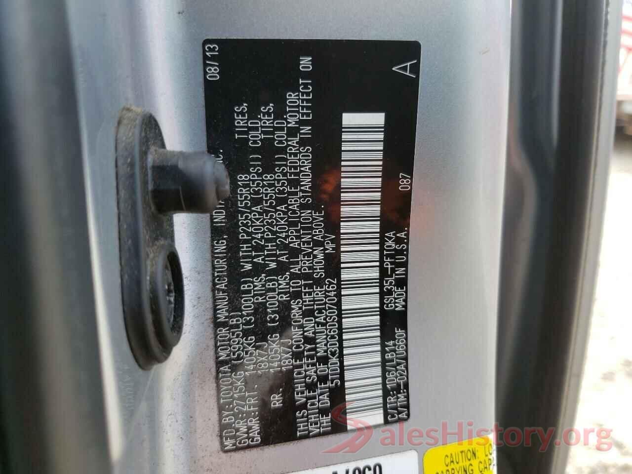 5TDDK3DC6DS070462 2013 TOYOTA SIENNA