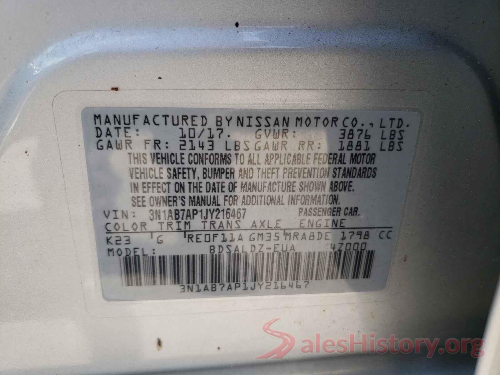 3N1AB7AP1JY216467 2018 NISSAN SENTRA