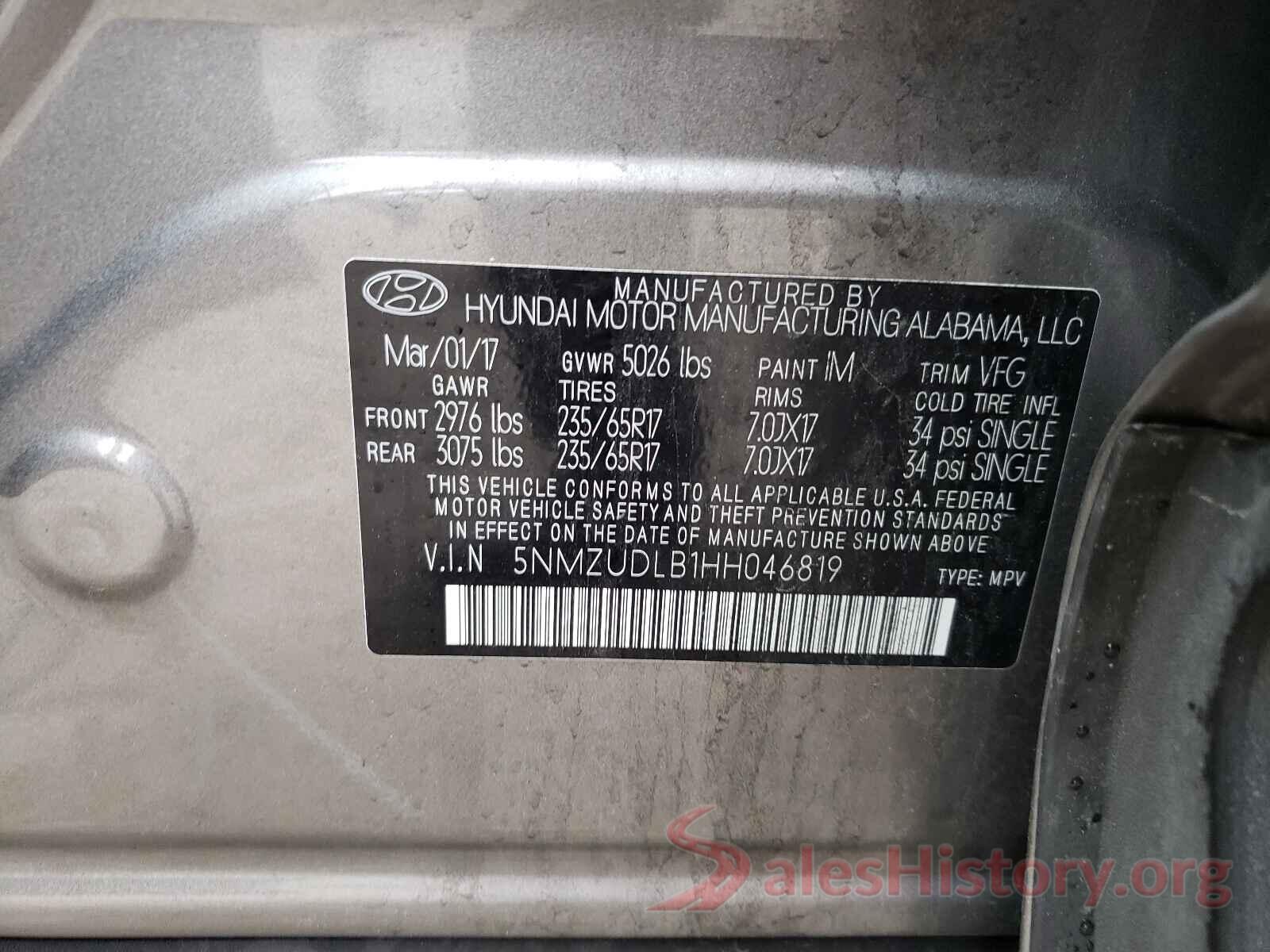 5NMZUDLB1HH046819 2017 HYUNDAI SANTA FE