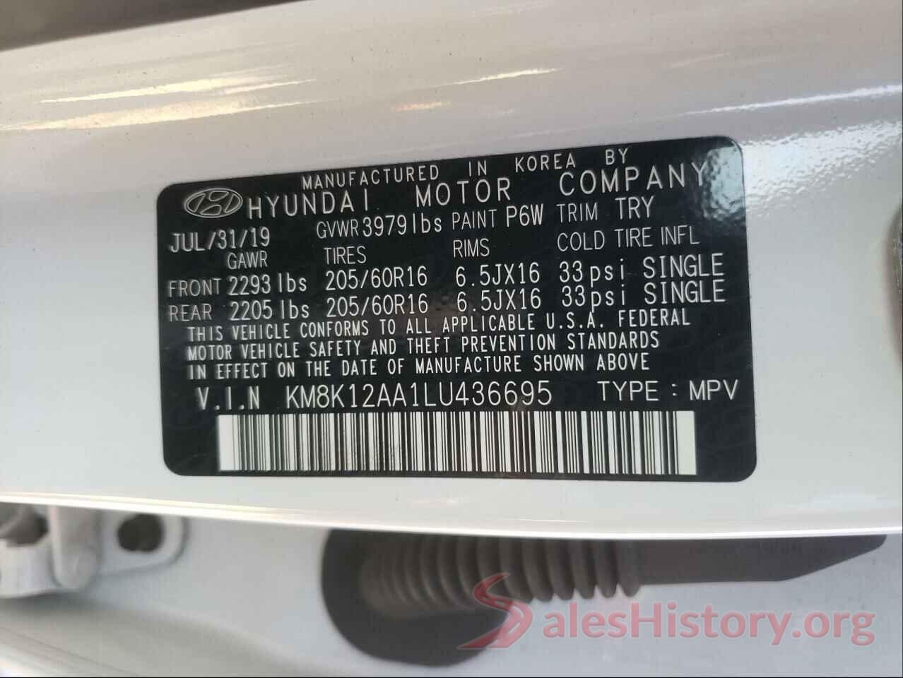 KM8K12AA1LU436695 2020 HYUNDAI KONA