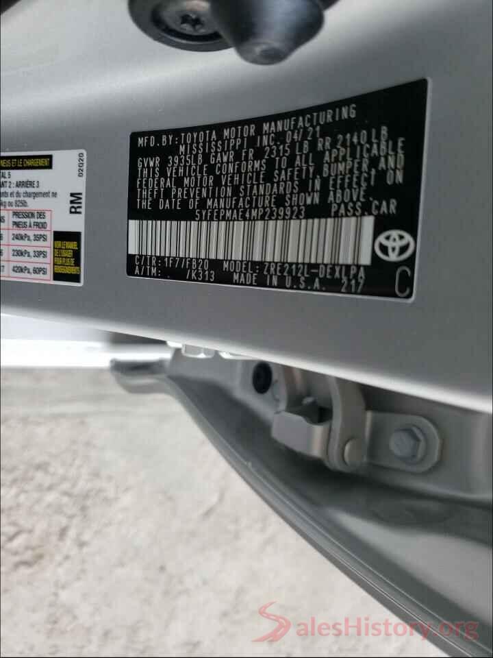 5YFEPMAE4MP239923 2021 TOYOTA COROLLA