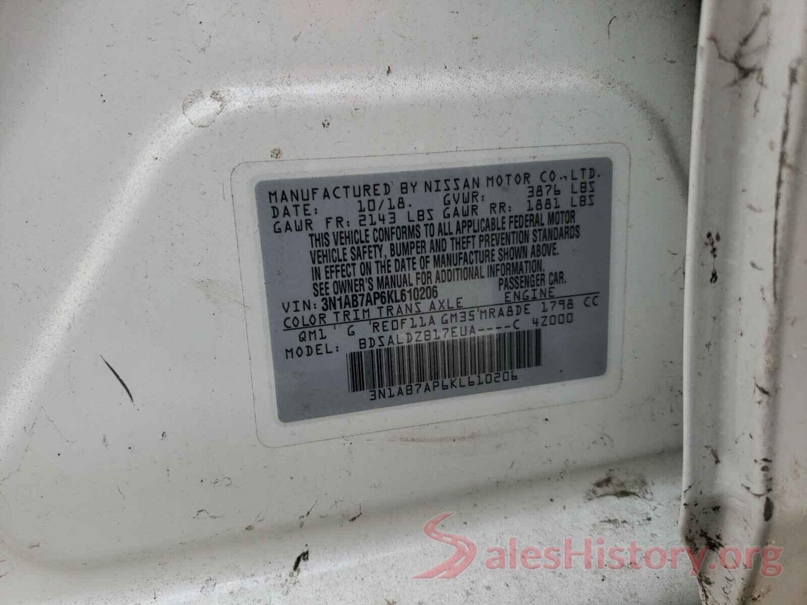 3N1AB7AP6KL610206 2019 NISSAN SENTRA