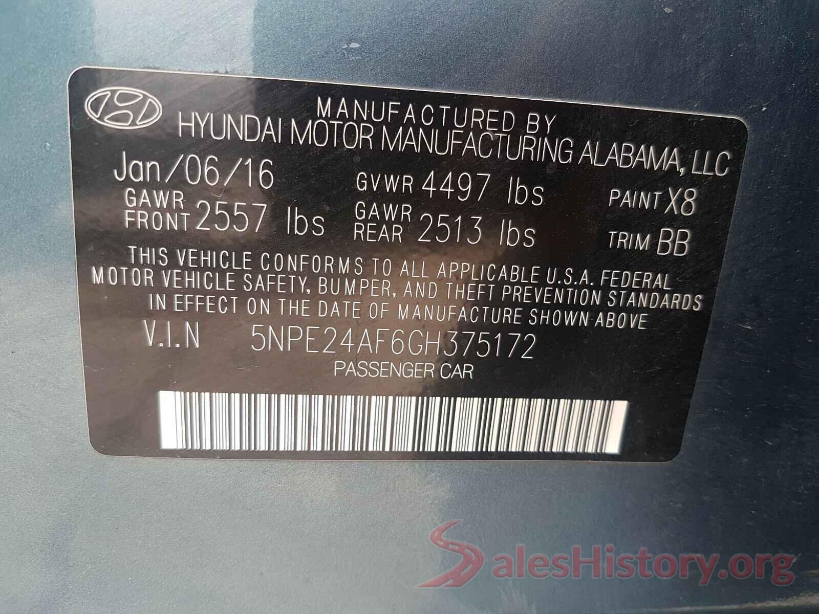 5NPE24AF6GH375172 2016 HYUNDAI SONATA