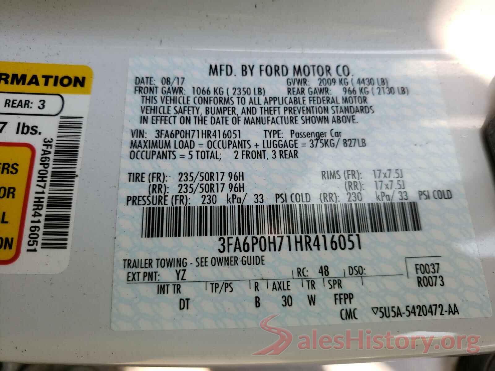 3FA6P0H71HR416051 2017 FORD FUSION