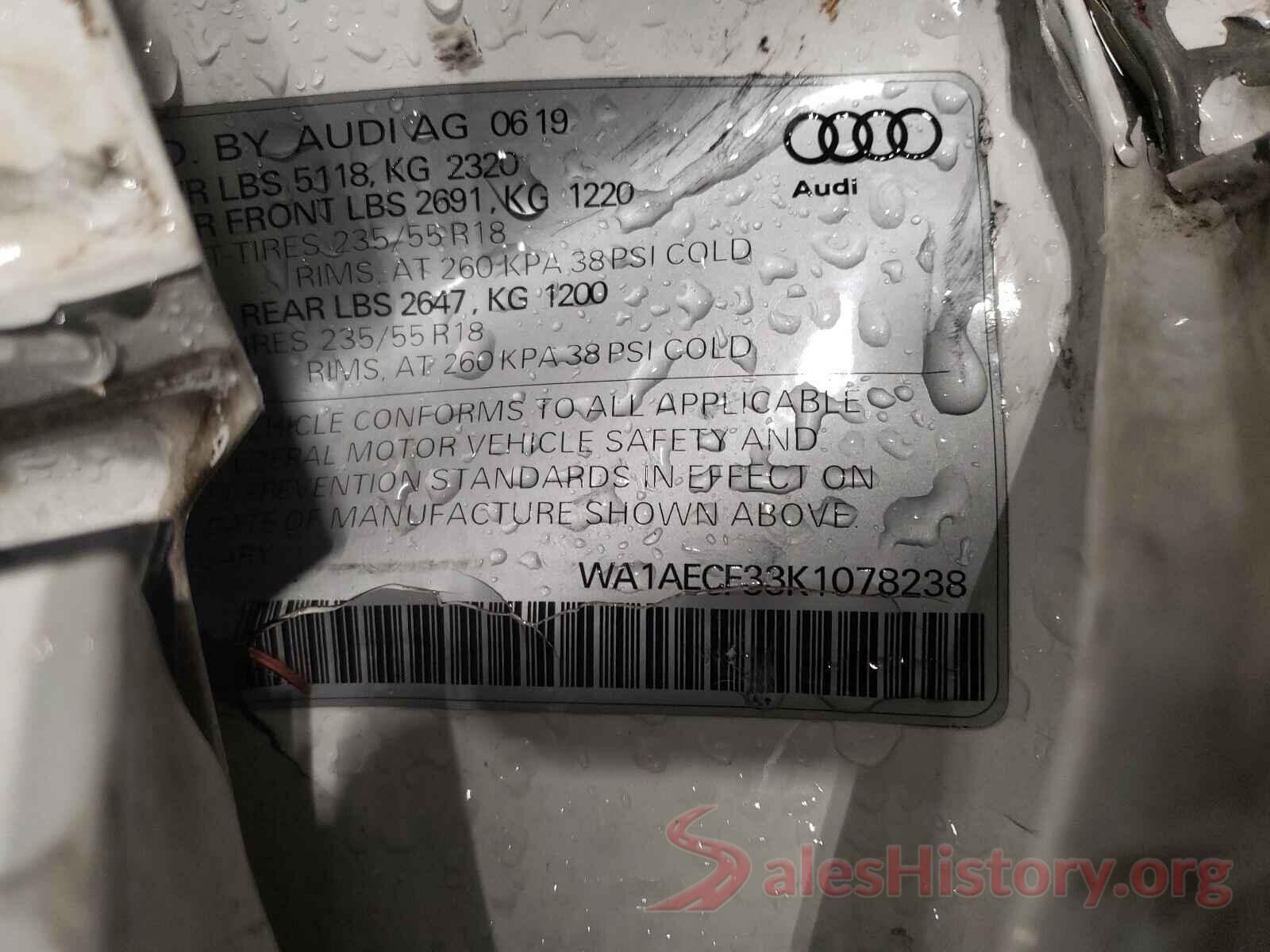 WA1AECF33K1078238 2019 AUDI Q3