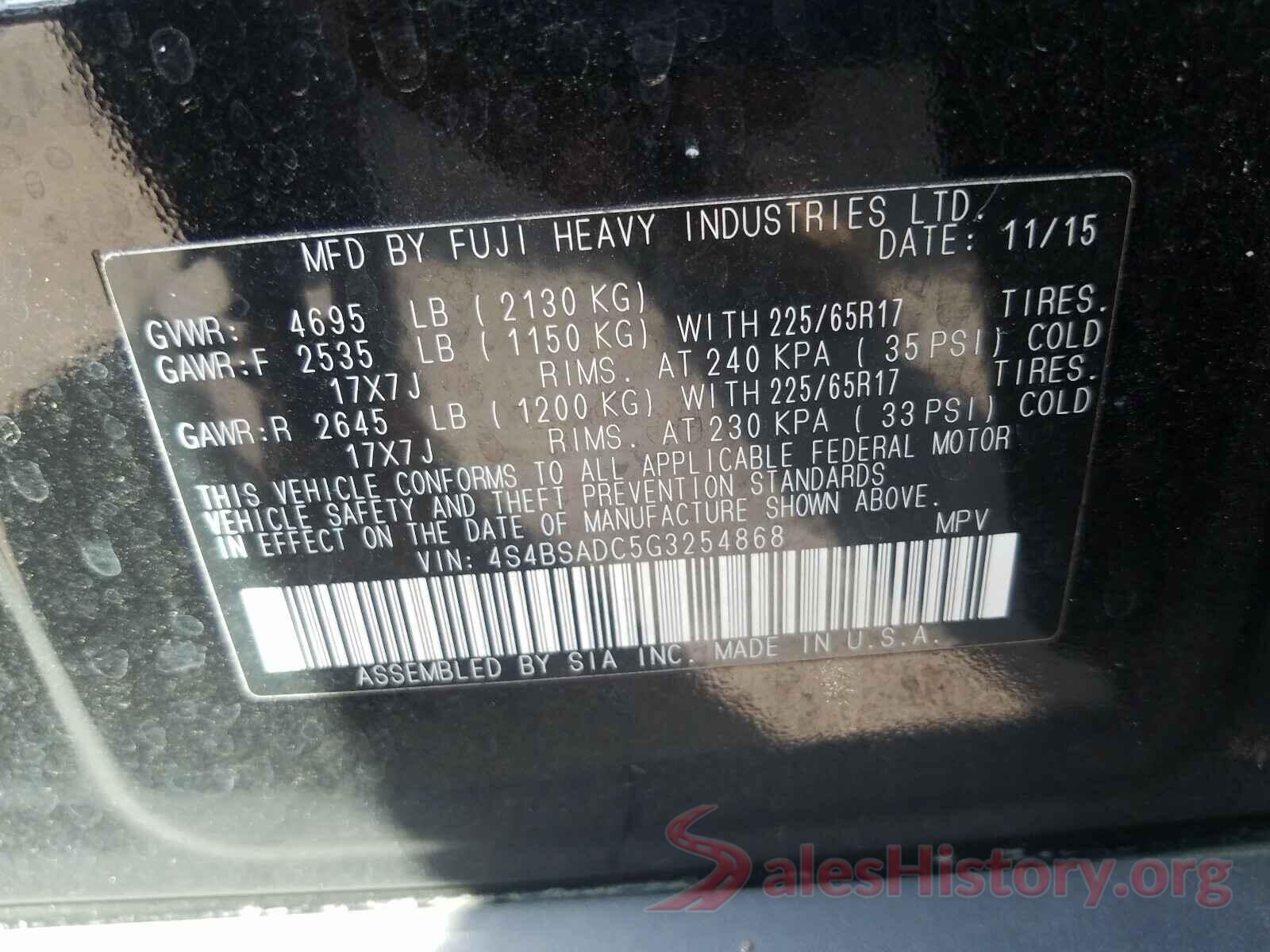 4S4BSADC5G3254868 2016 SUBARU OUTBACK