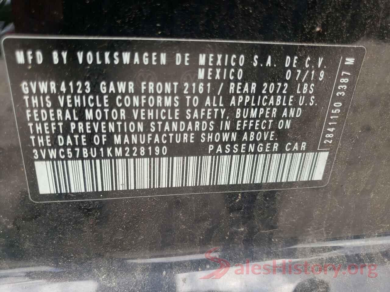 3VWC57BU1KM228190 2019 VOLKSWAGEN JETTA