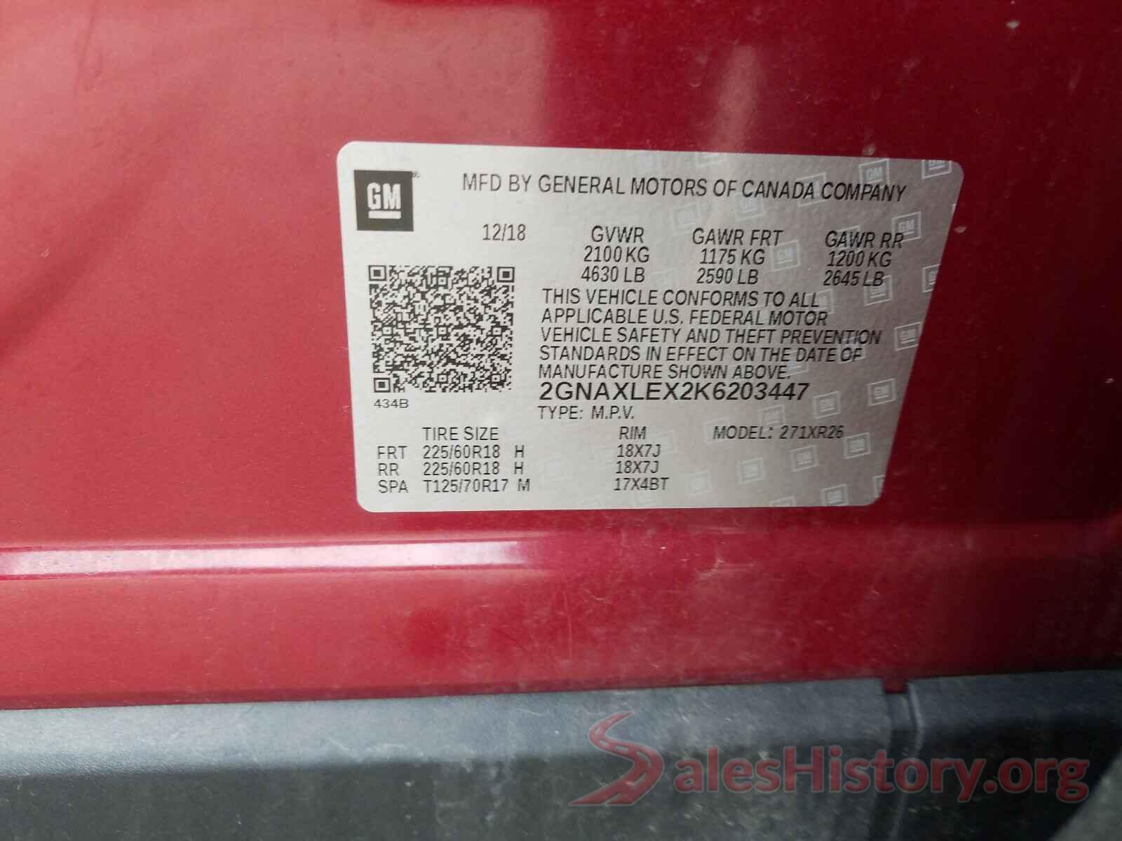 2GNAXLEX2K6203447 2019 CHEVROLET EQUINOX