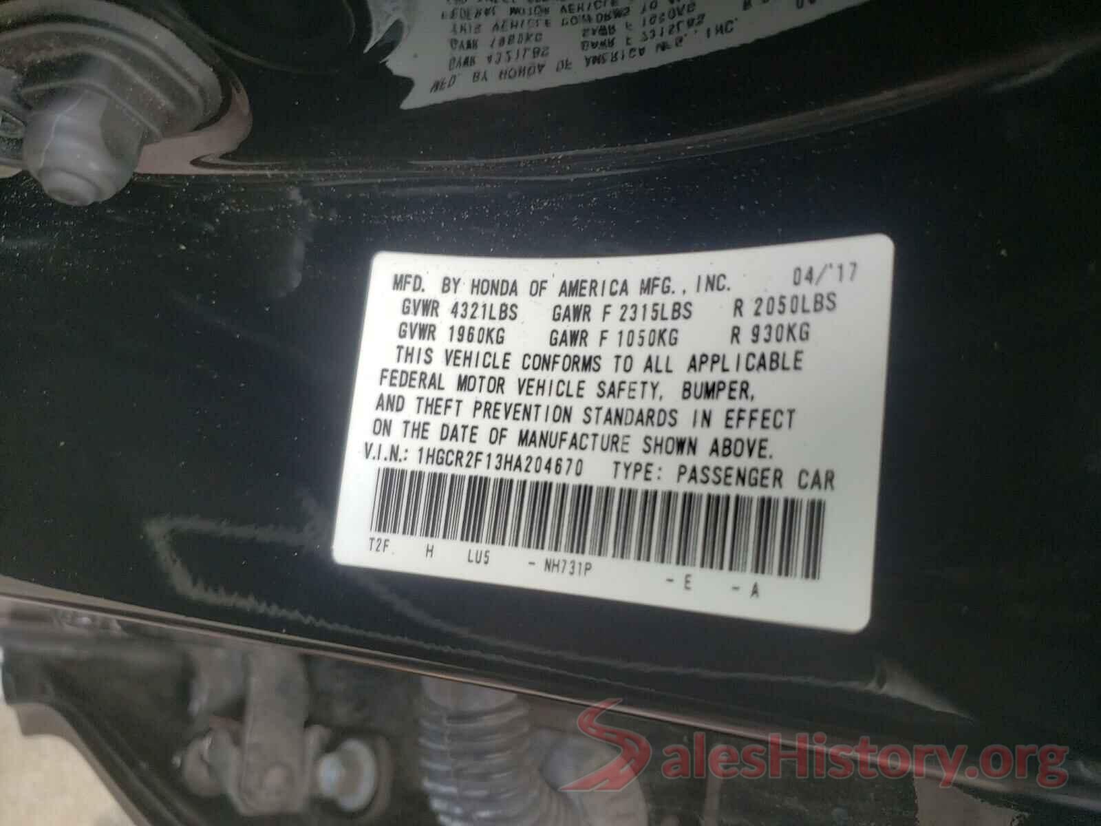 1HGCR2F13HA204670 2017 HONDA ACCORD