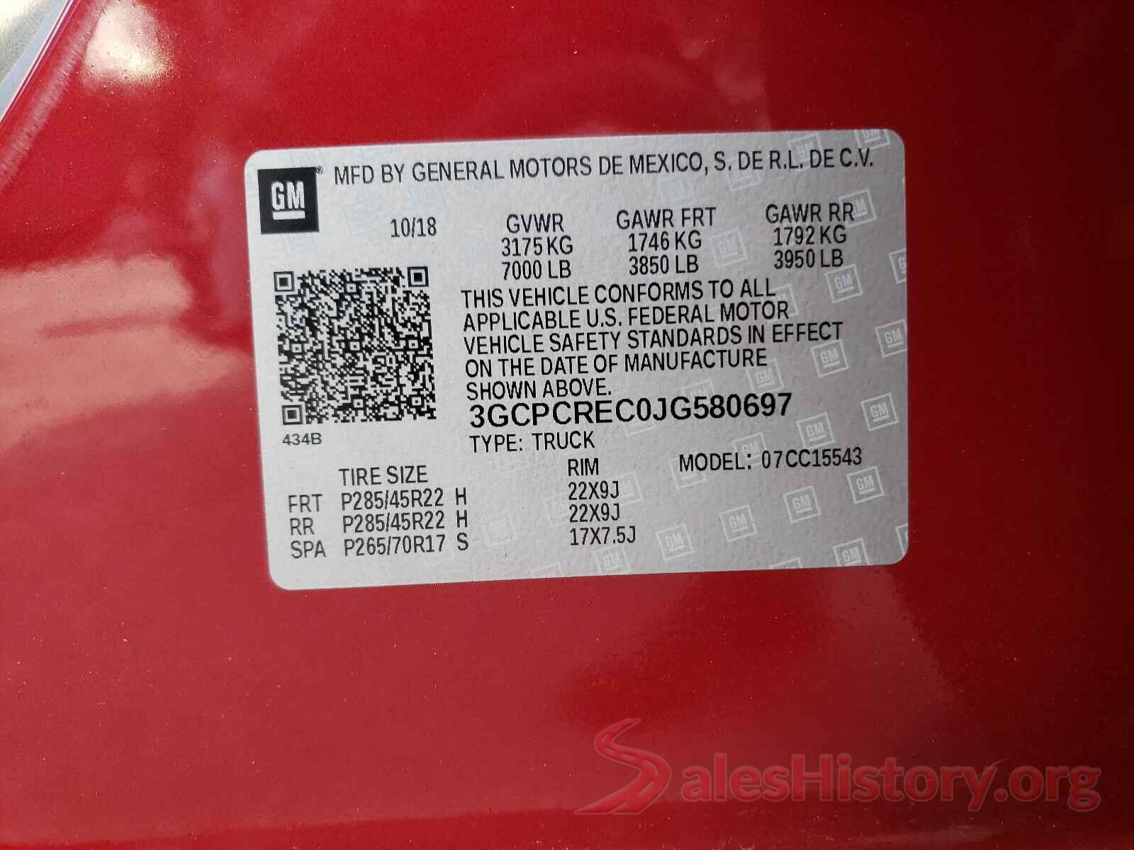 3GCPCREC0JG580697 2018 CHEVROLET SILVERADO