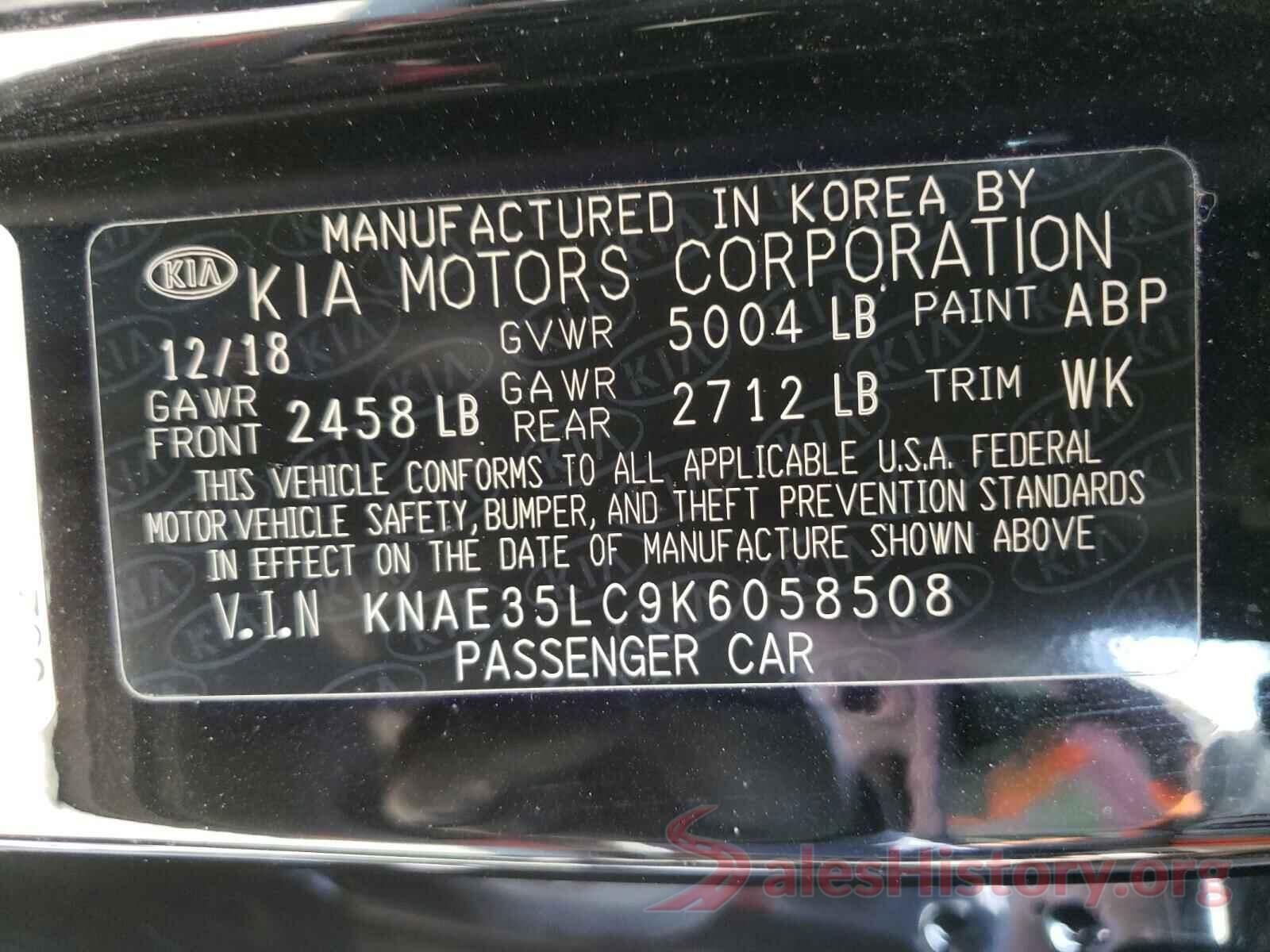 KNAE35LC9K6058508 2019 KIA STINGER