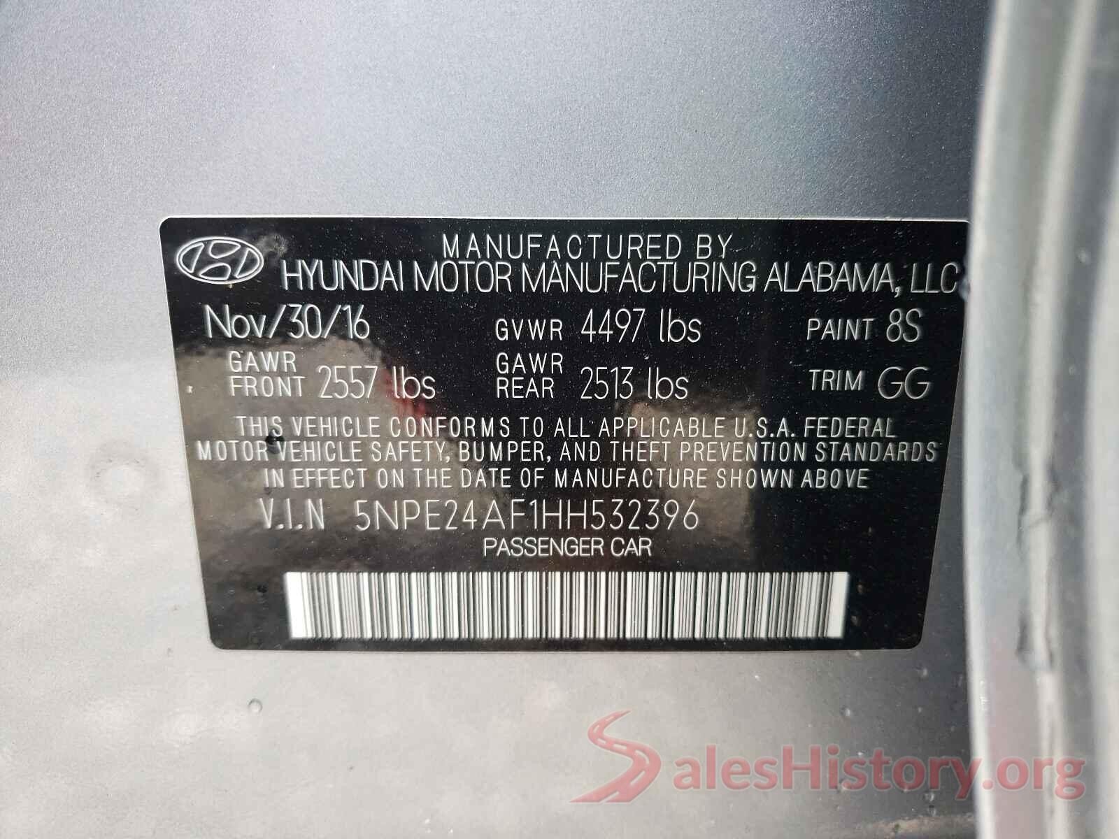 5NPE24AF1HH532396 2017 HYUNDAI SONATA