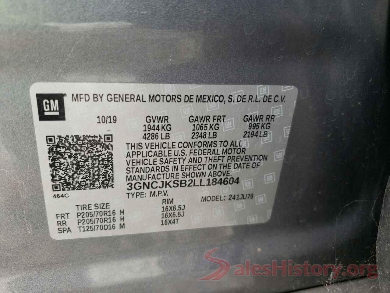 3GNCJKSB2LL184604 2020 CHEVROLET TRAX